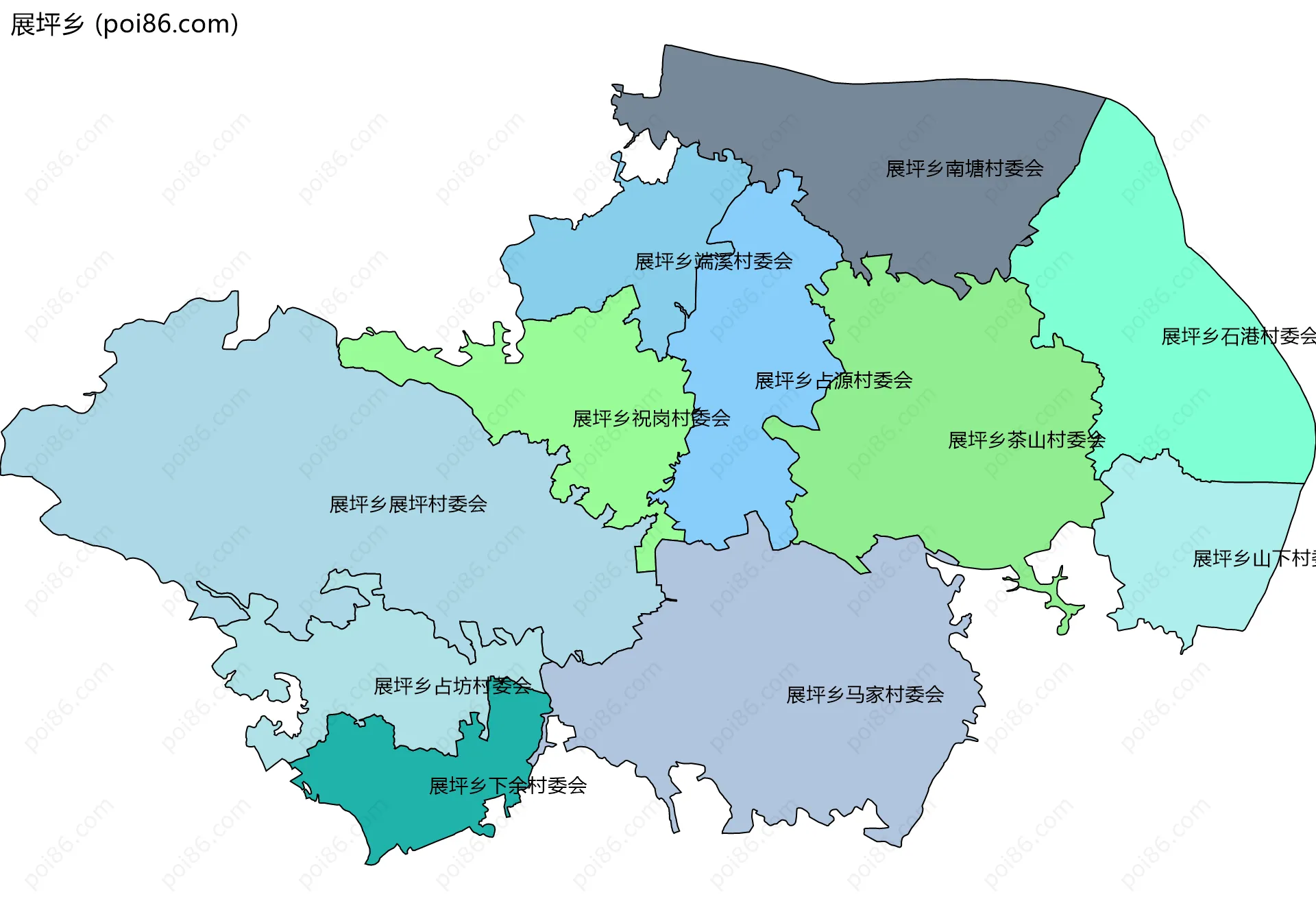展坪乡边界地图(五级行政区划)