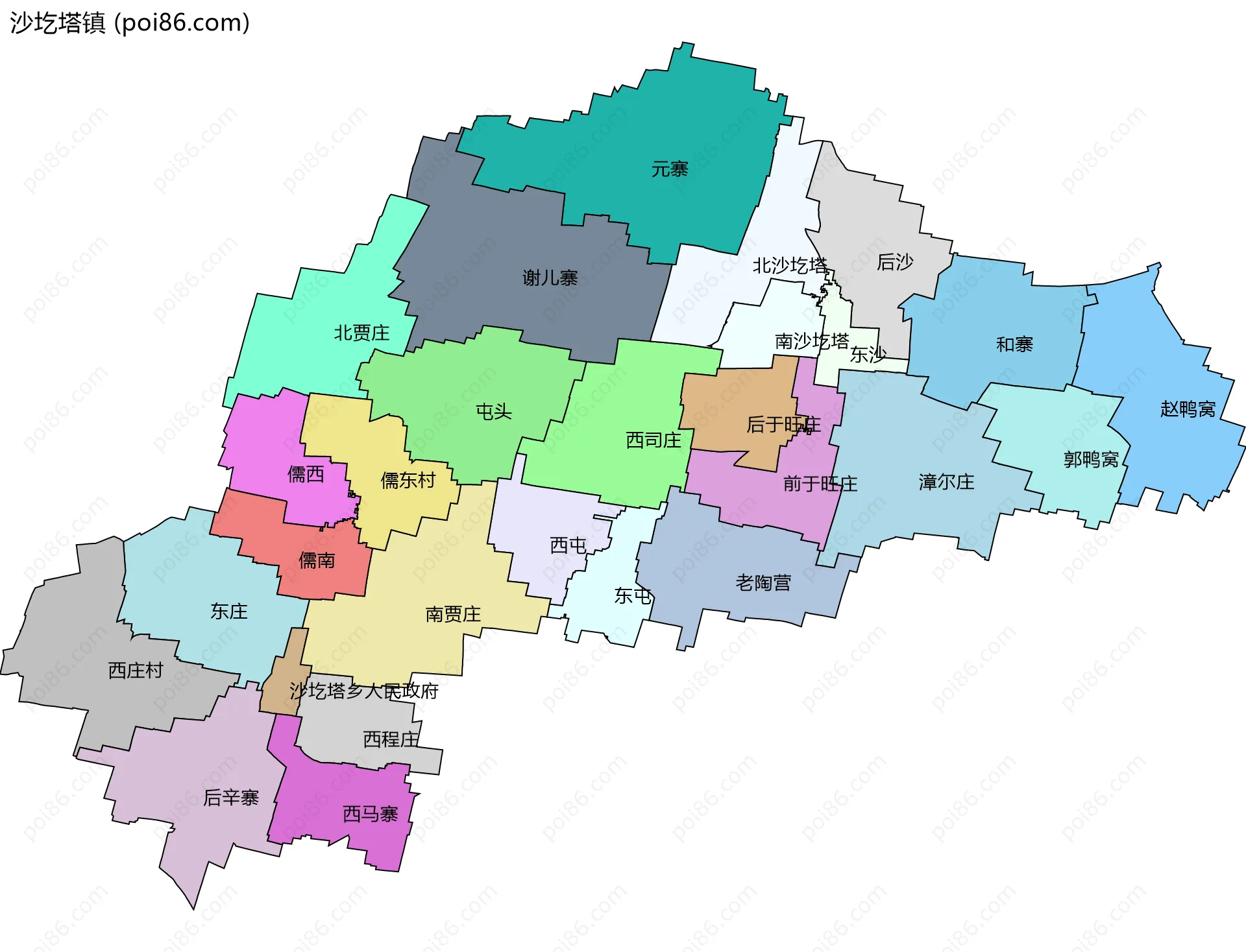 沙圪塔镇边界地图(五级行政区划)