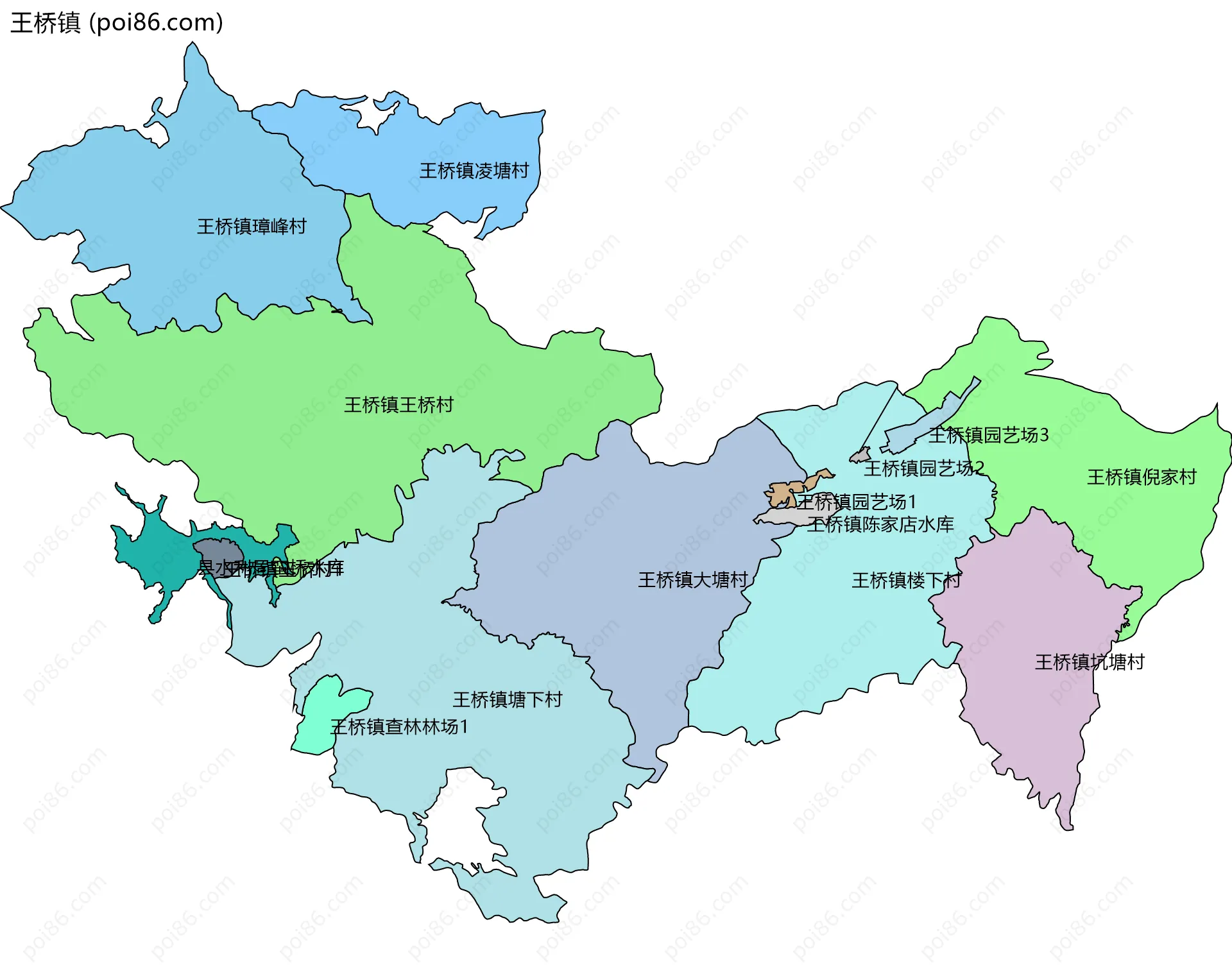 王桥镇边界地图(五级行政区划)