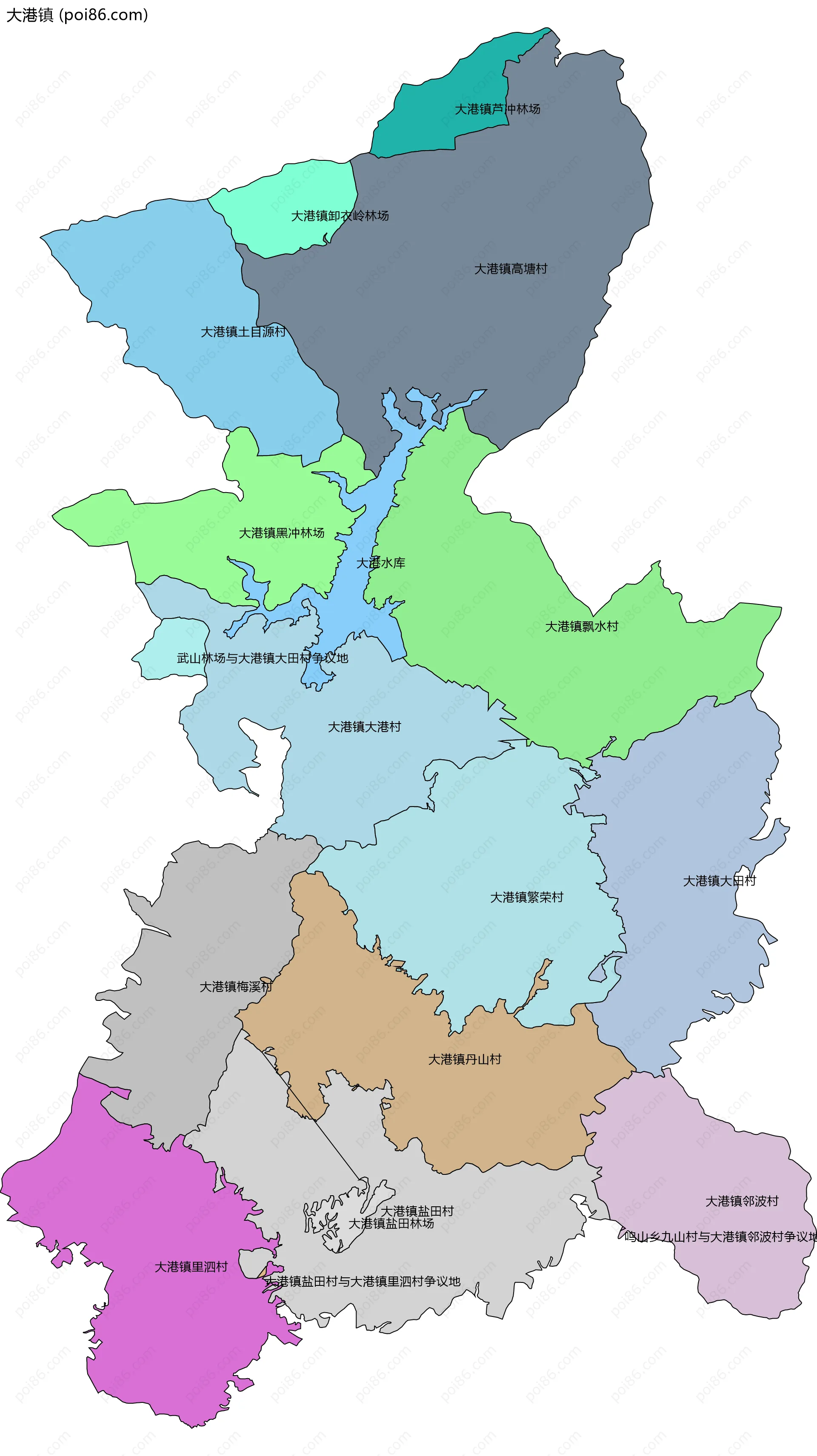 大港镇边界地图(五级行政区划)