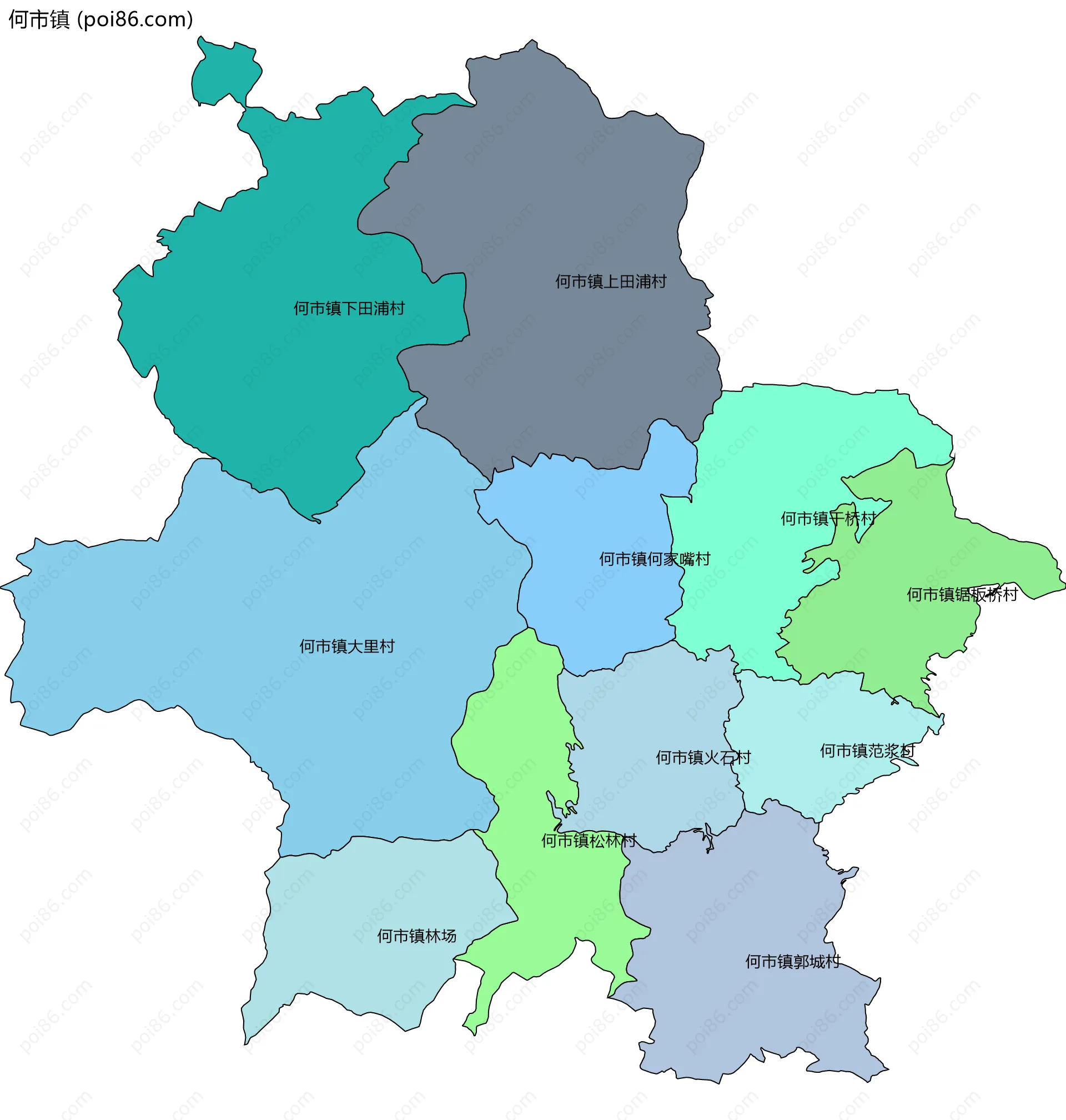 何市镇边界地图(五级行政区划)