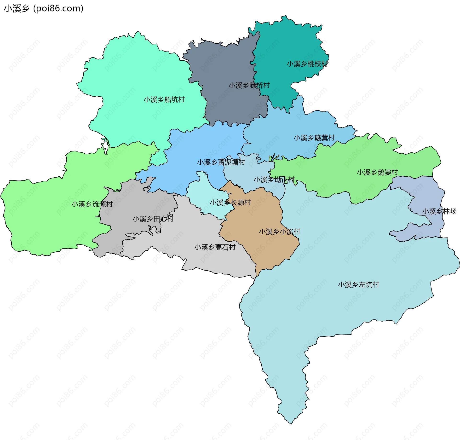 小溪乡边界地图(五级行政区划)