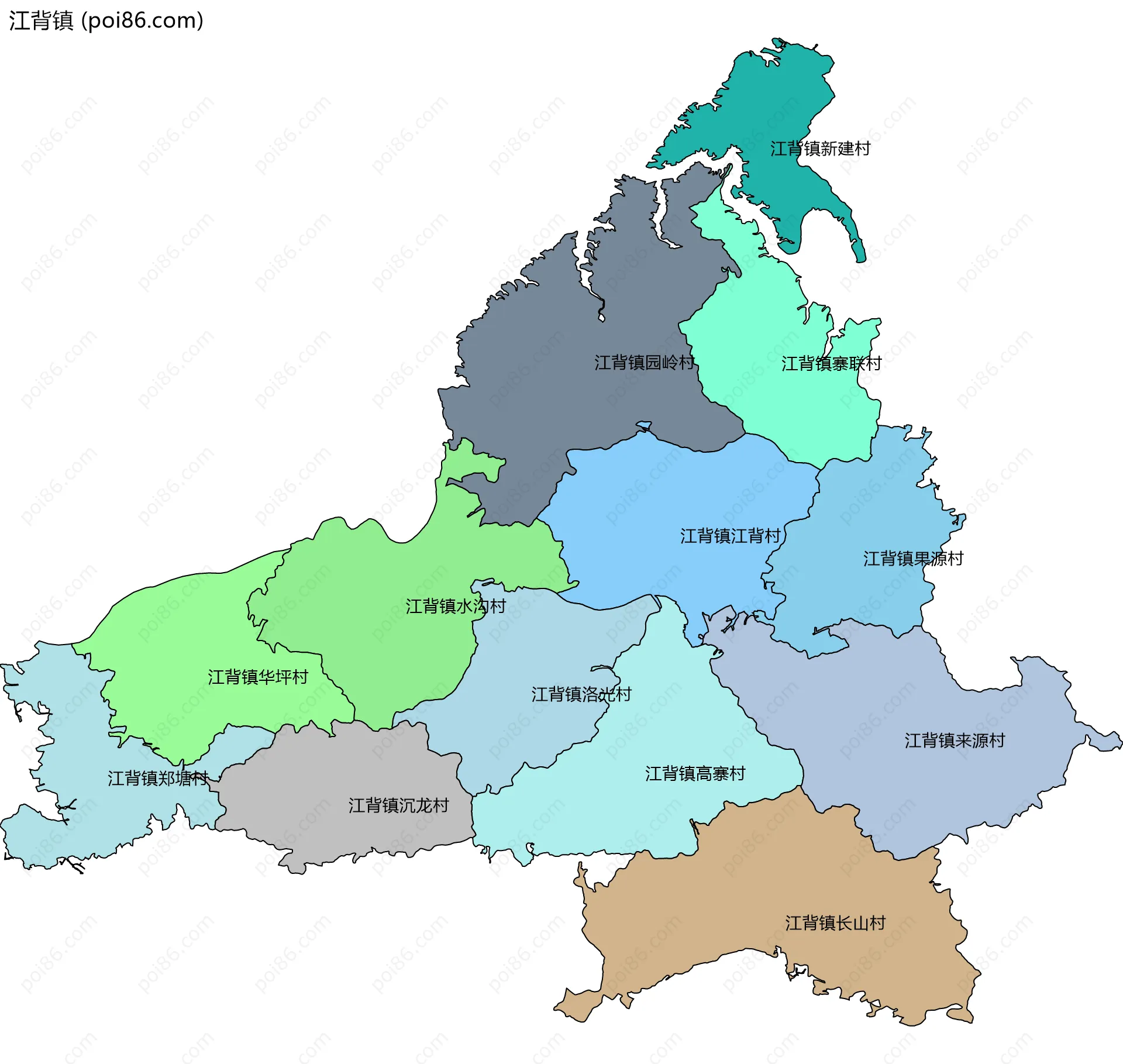 江背镇边界地图(五级行政区划)