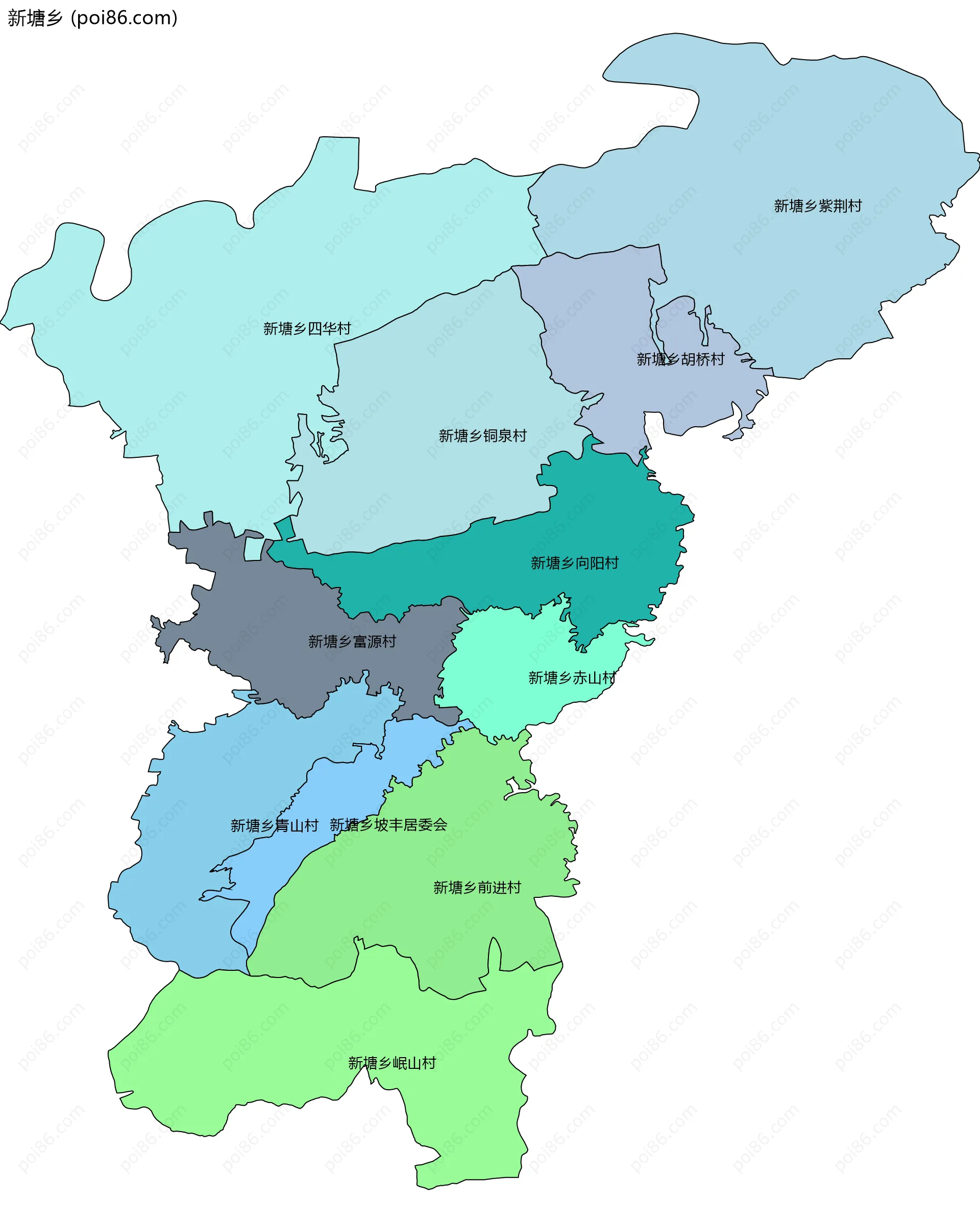 新塘乡边界地图(五级行政区划)