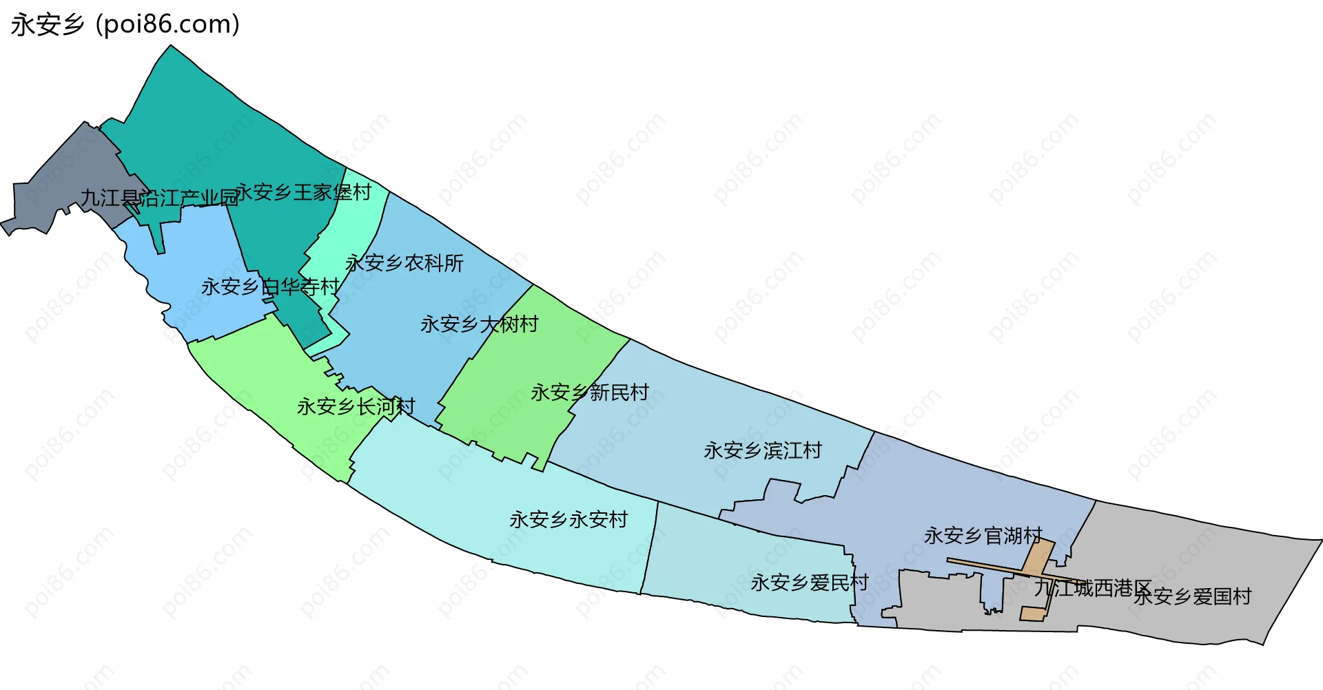 永安乡边界地图(五级行政区划)