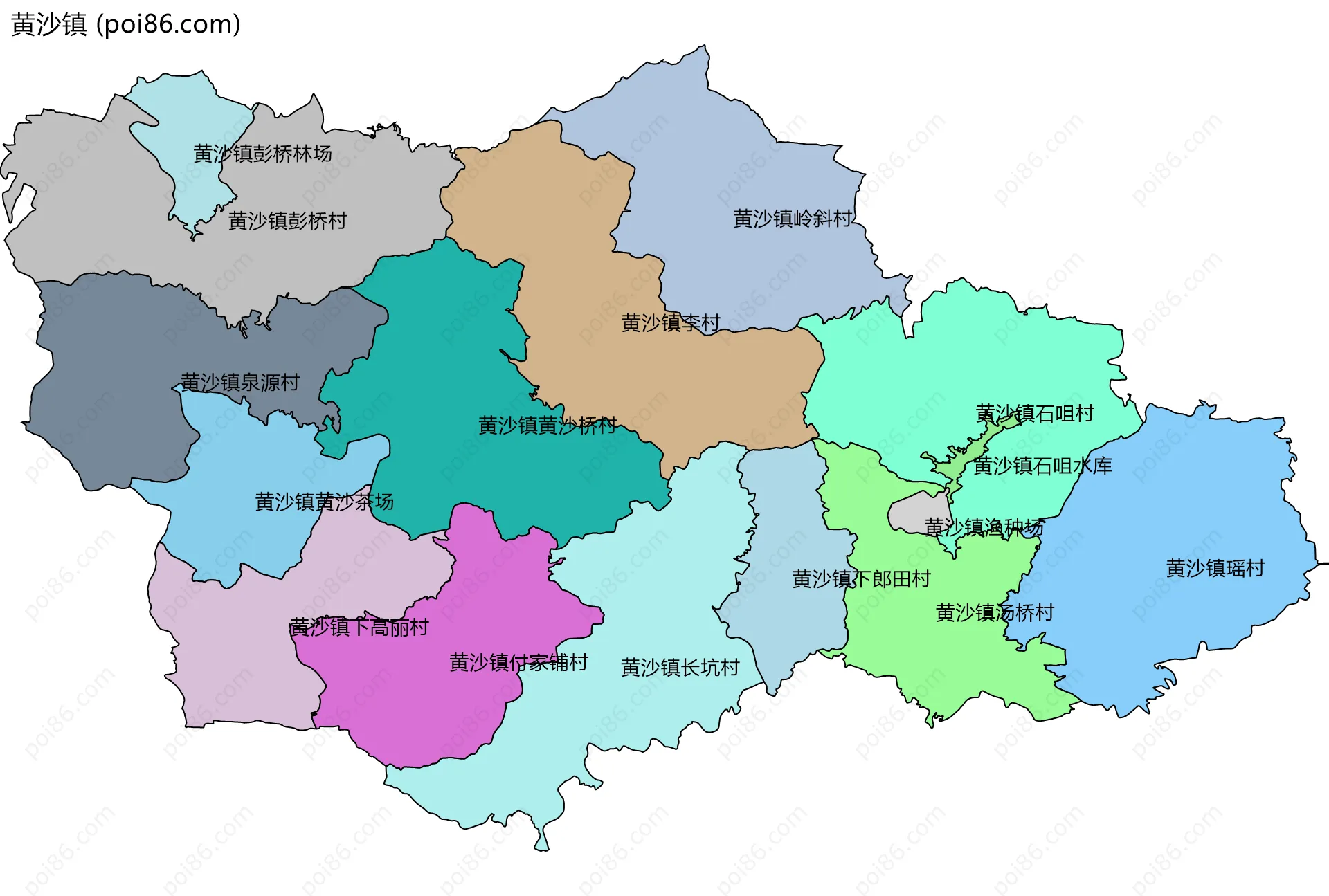 黄沙镇边界地图(五级行政区划)