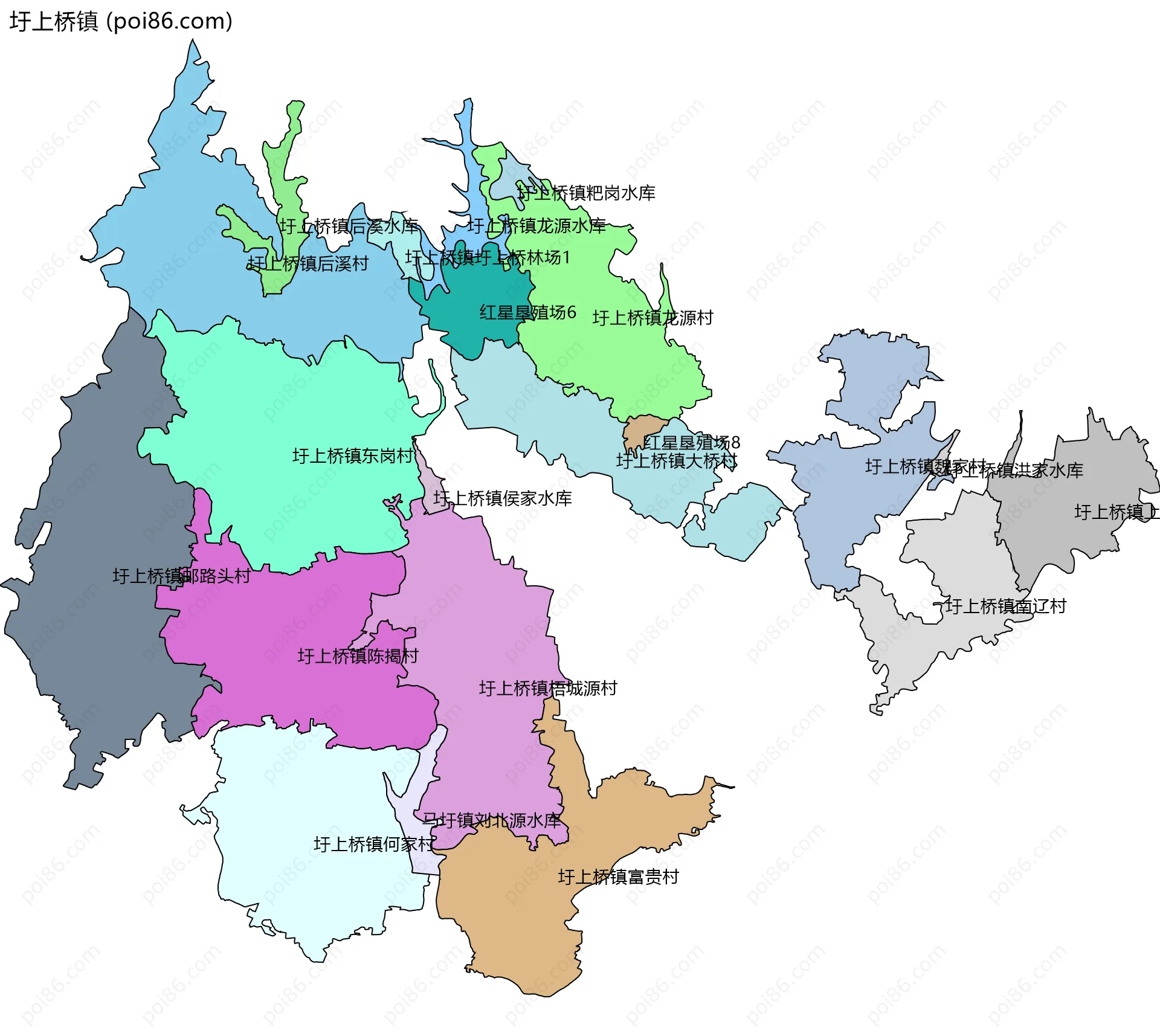 圩上桥镇边界地图(五级行政区划)