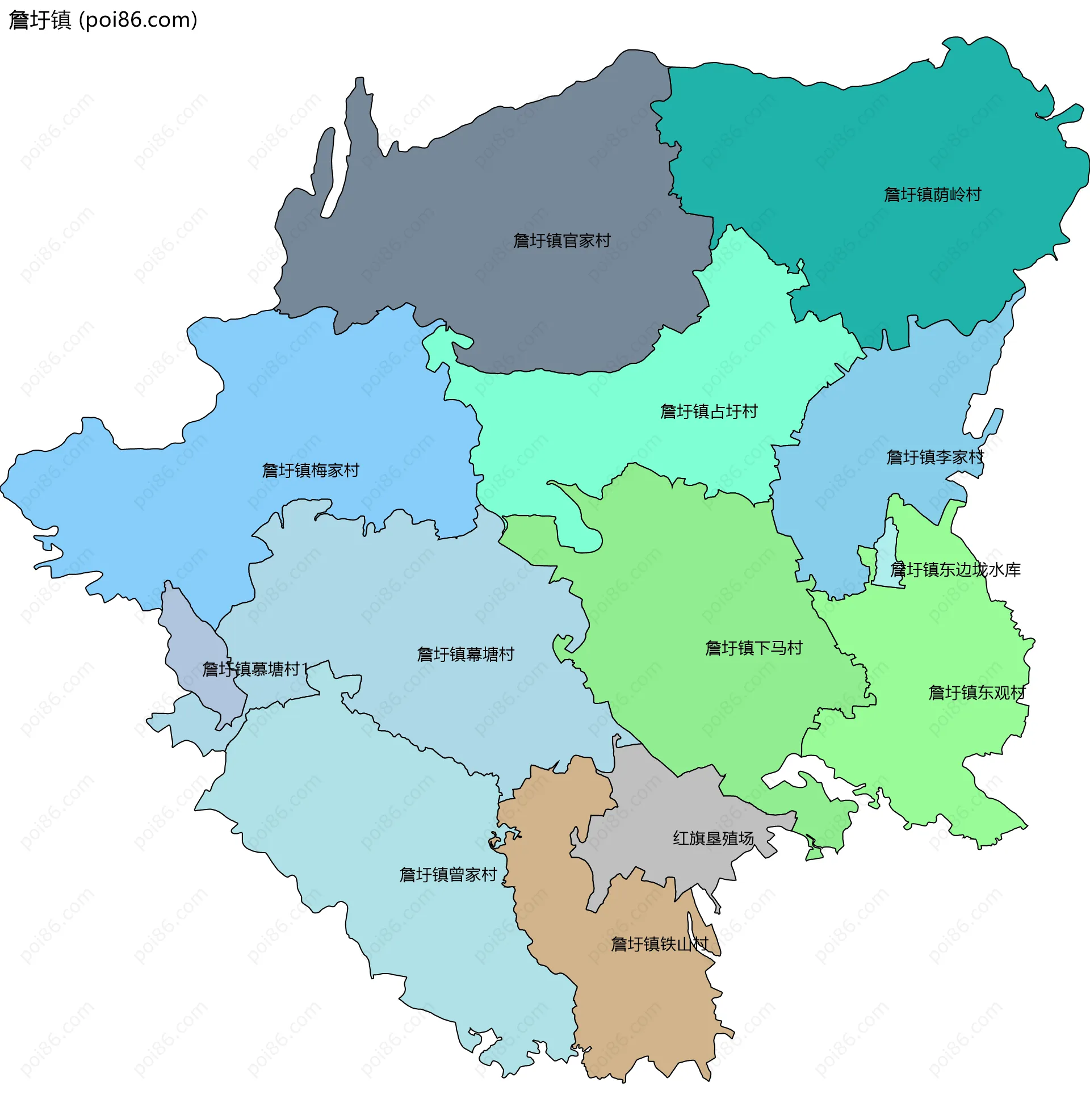詹圩镇边界地图(五级行政区划)
