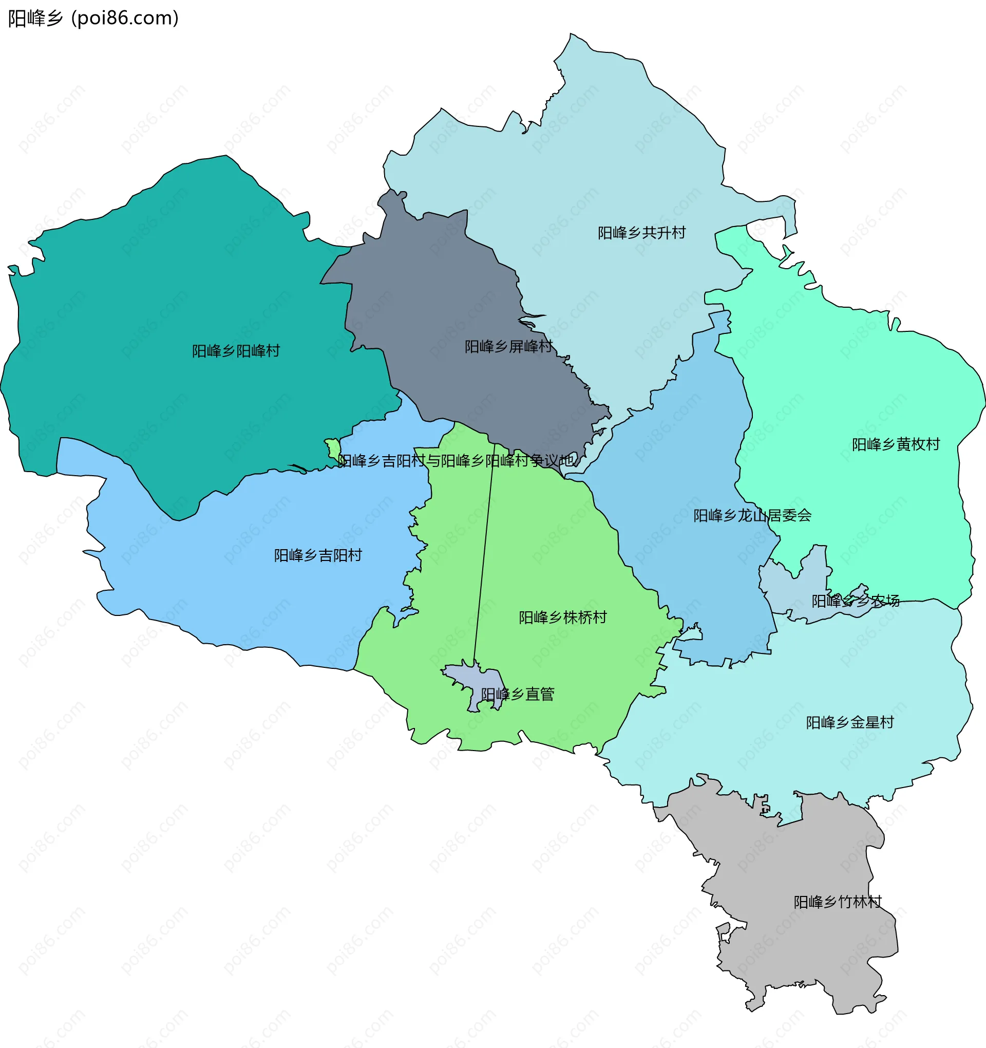 阳峰乡边界地图(五级行政区划)