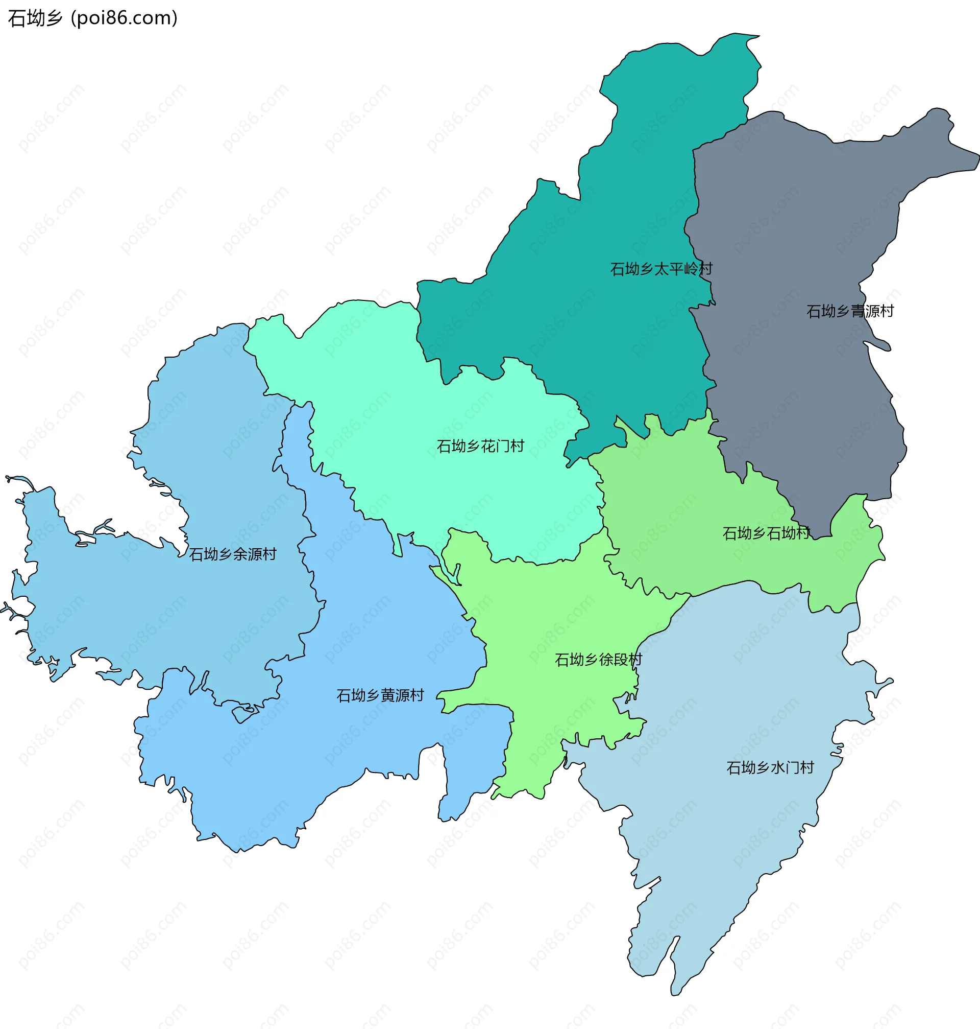 石坳乡边界地图(五级行政区划)