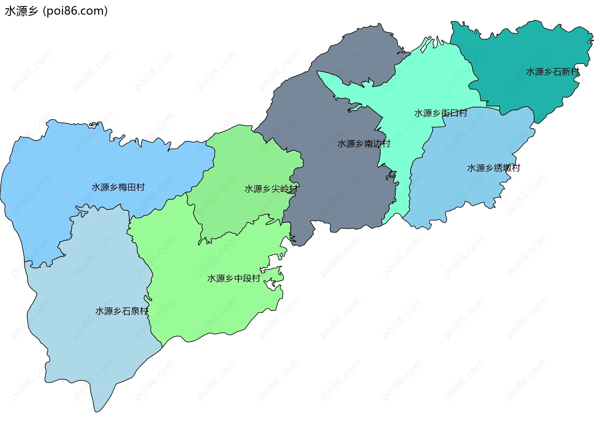 水源乡边界地图(五级行政区划)