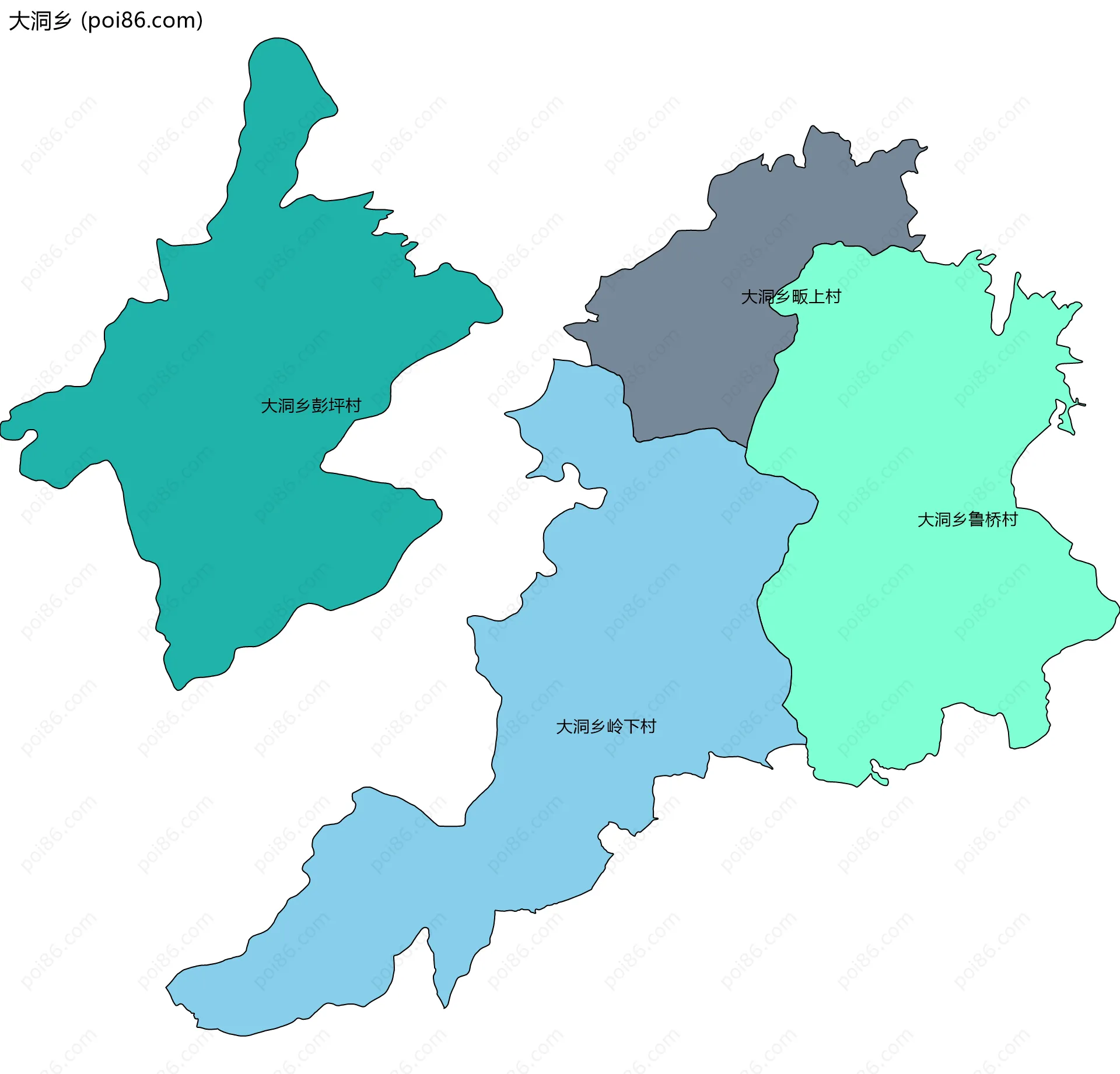 大洞乡边界地图(五级行政区划)