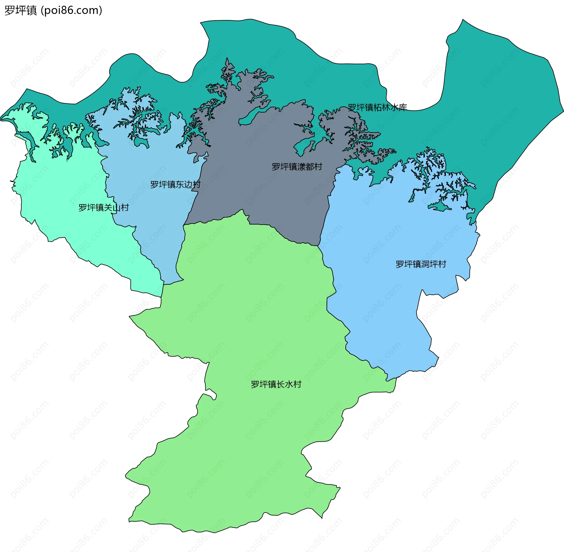 罗坪镇边界地图(五级行政区划)