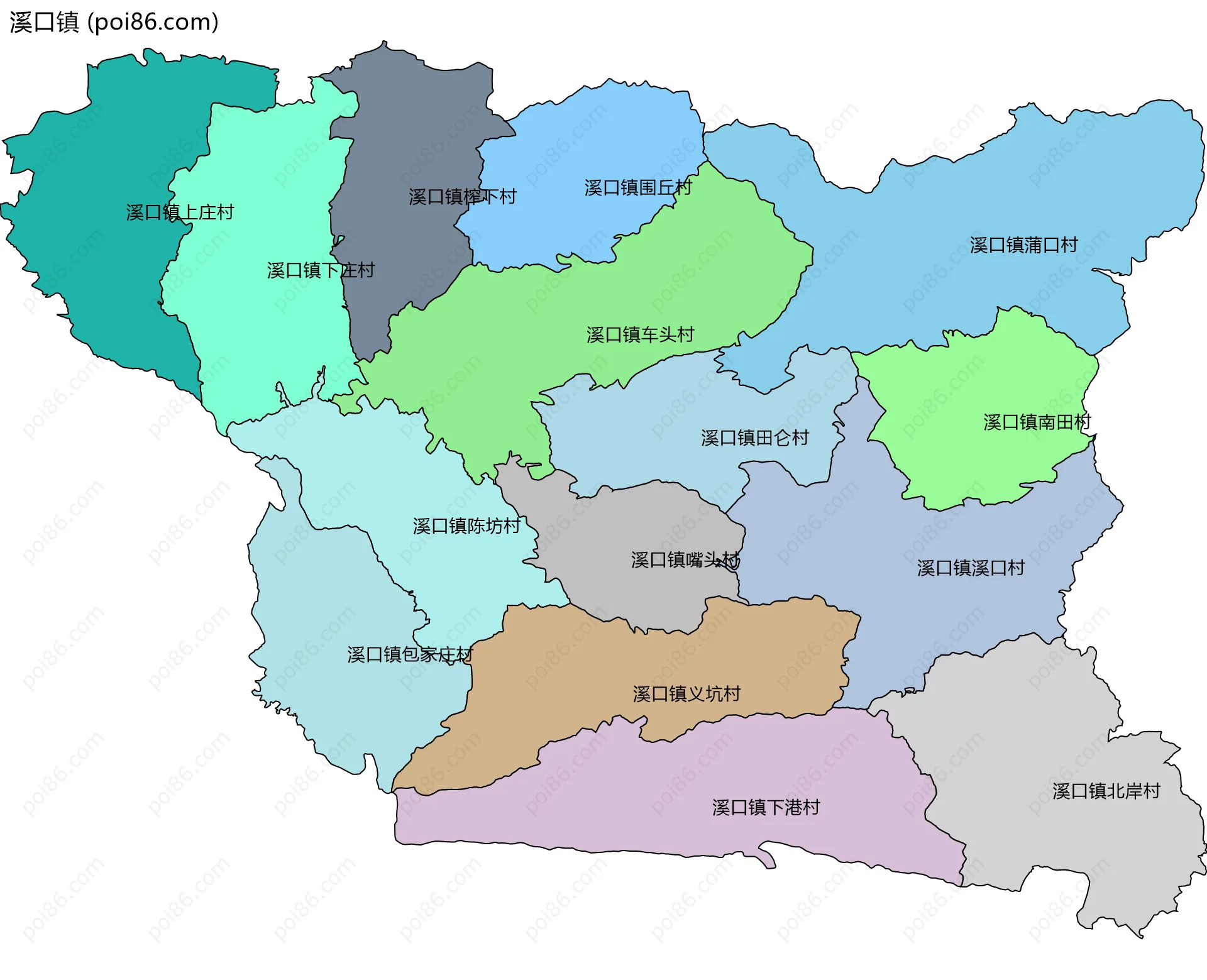 溪口镇边界地图(五级行政区划)