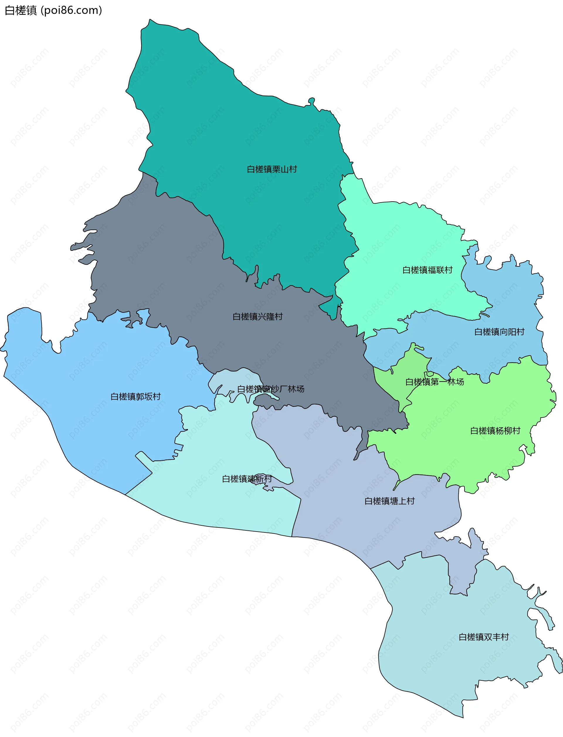 白槎镇边界地图(五级行政区划)