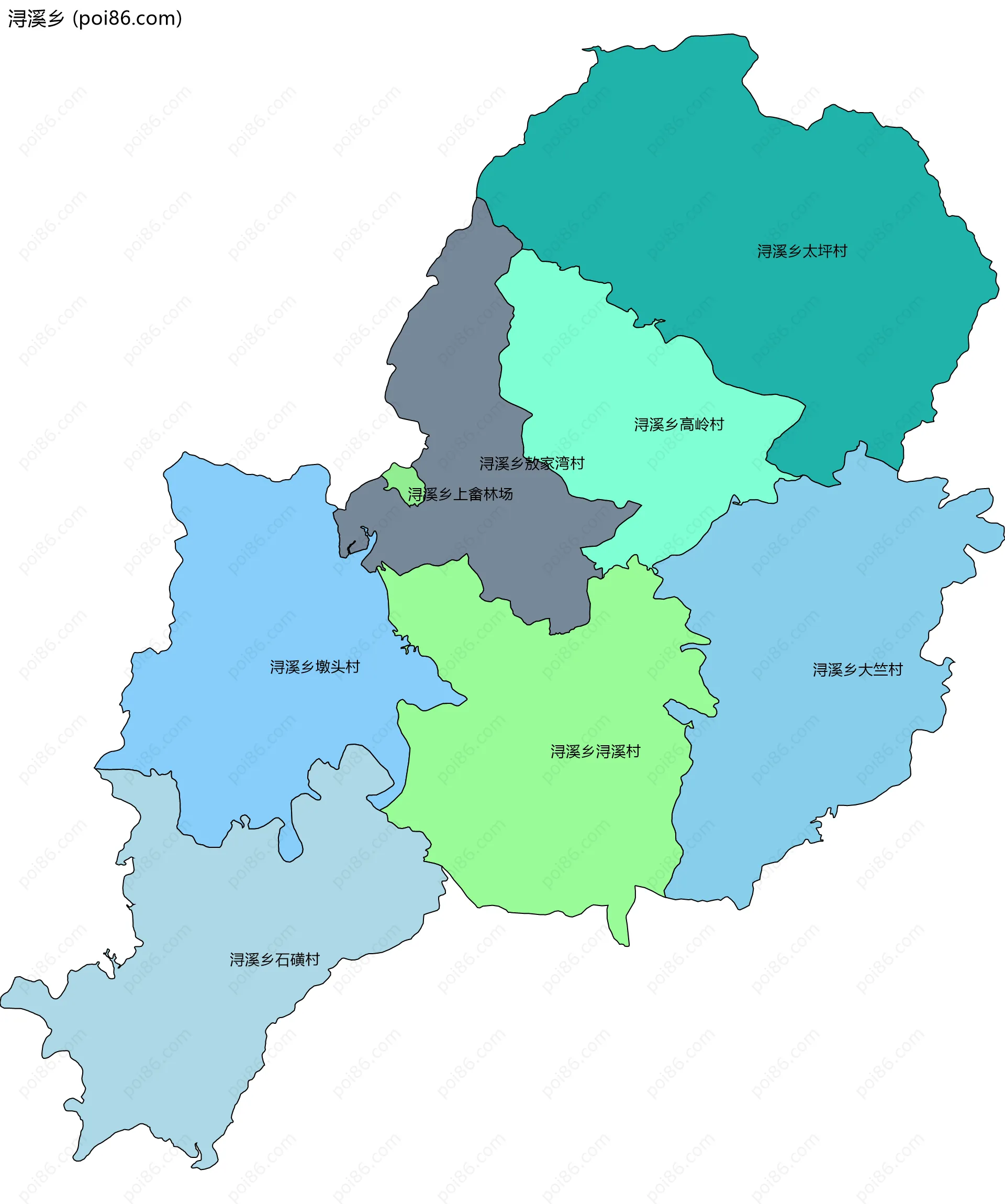 浔溪乡边界地图(五级行政区划)