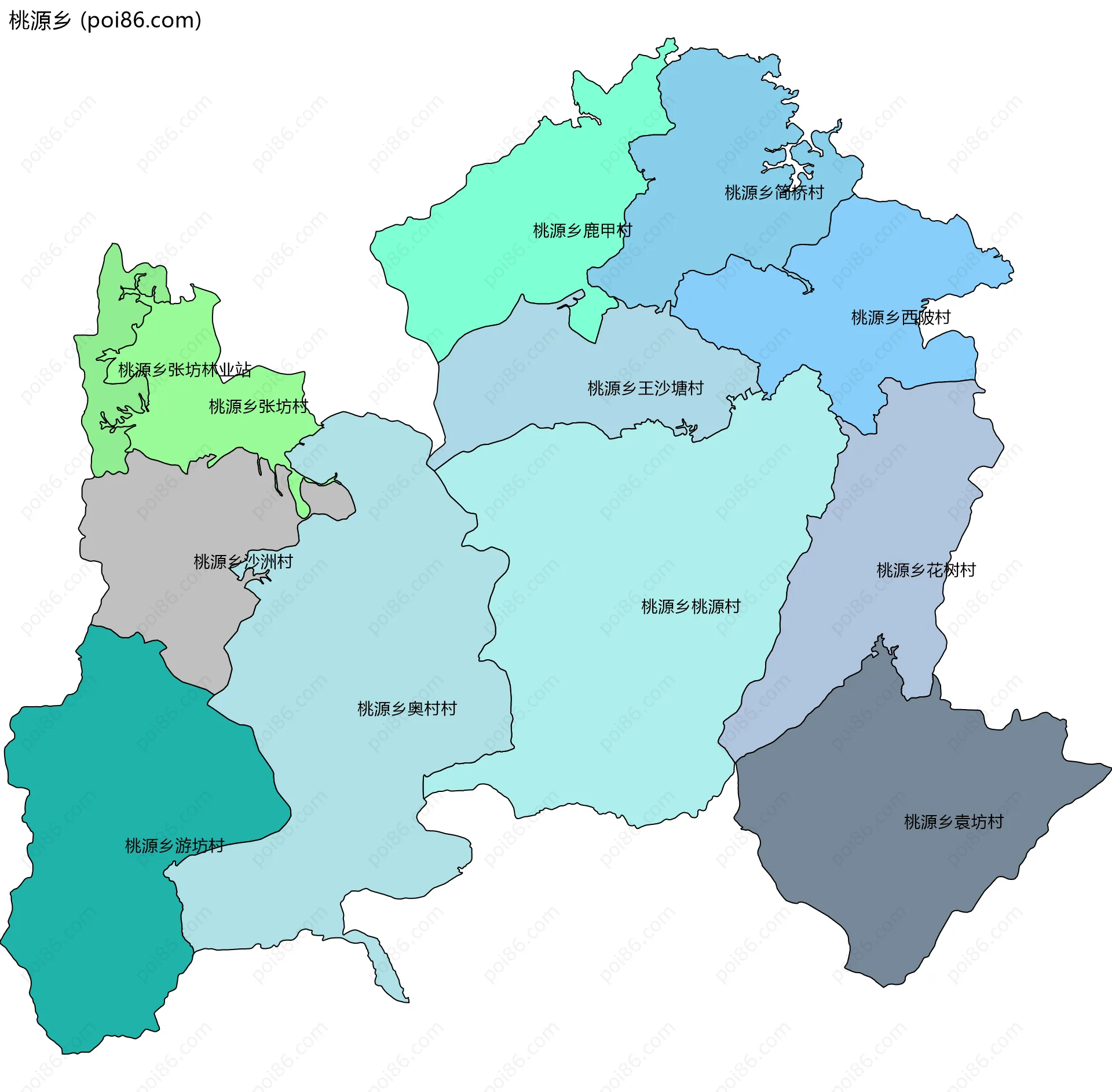 桃源乡边界地图(五级行政区划)