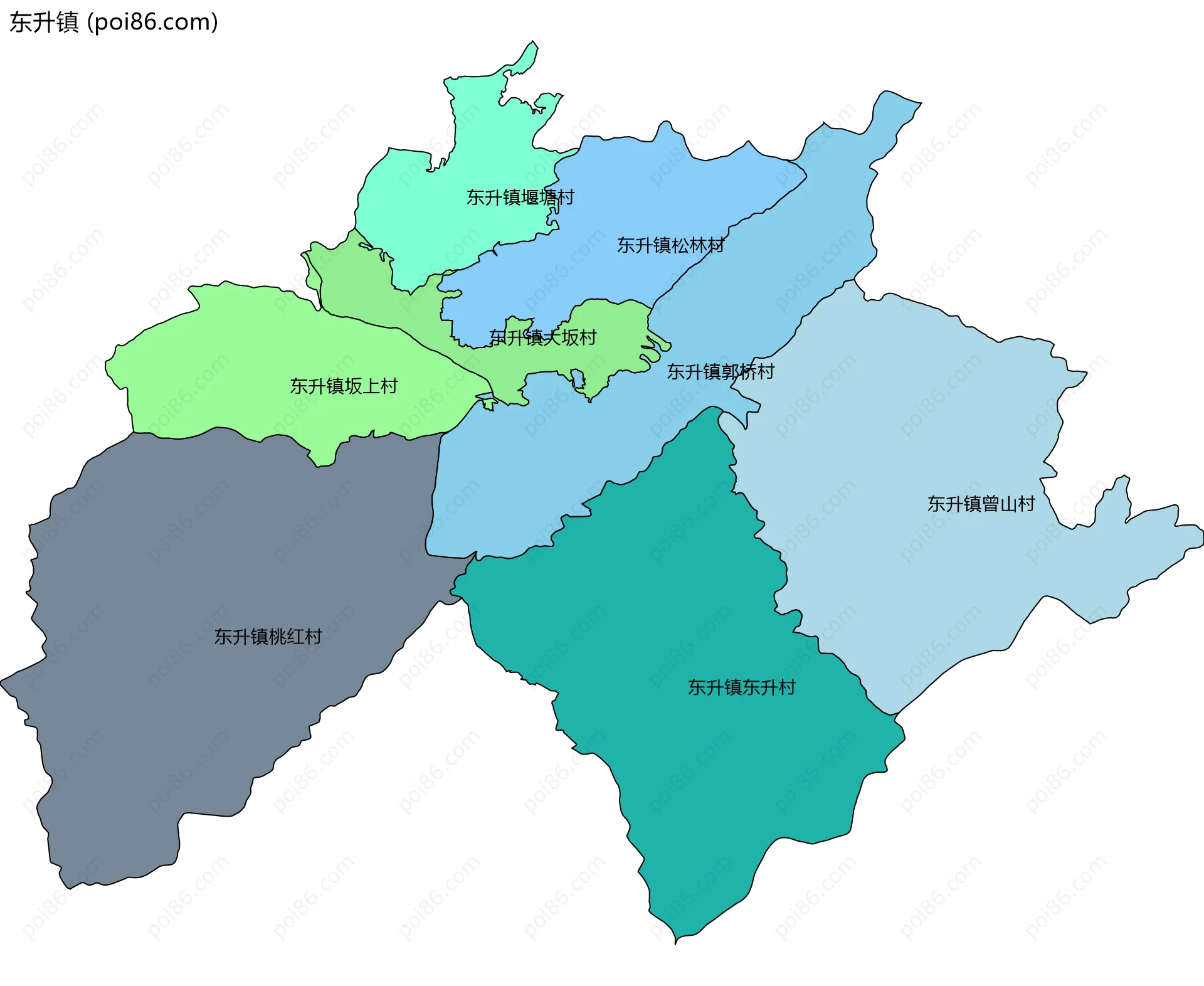 东升镇边界地图(五级行政区划)