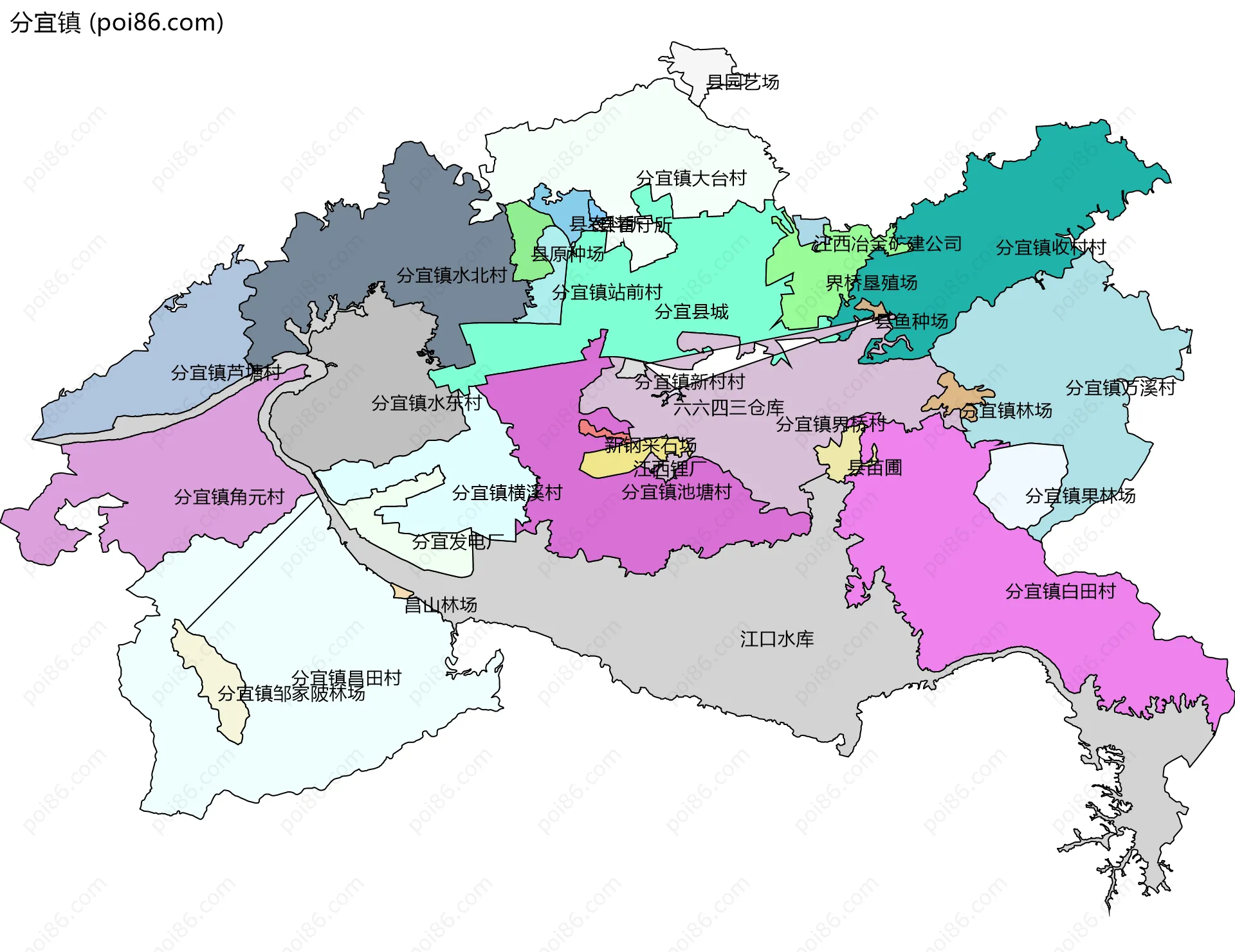 分宜镇边界地图(五级行政区划)