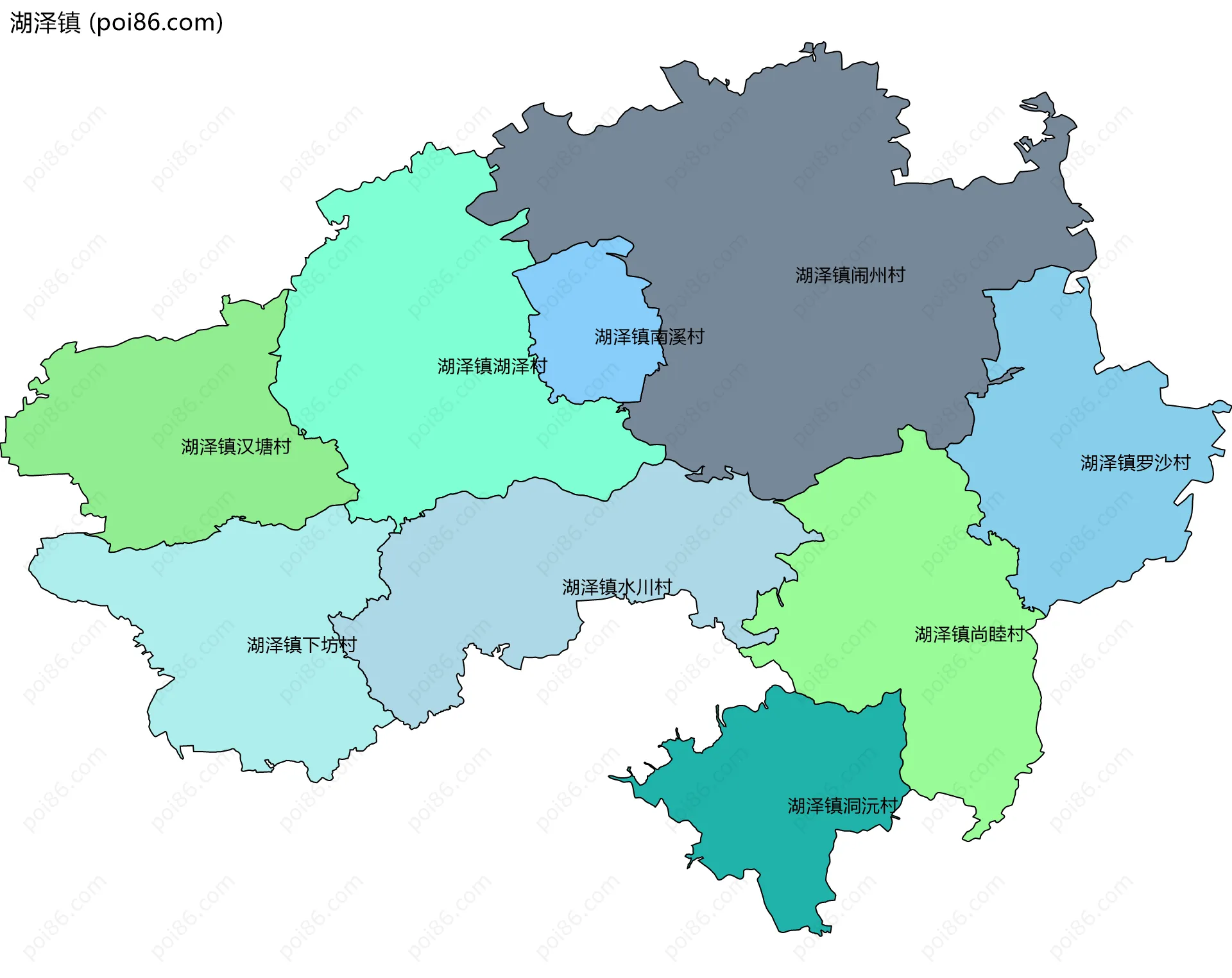 湖泽镇边界地图(五级行政区划)