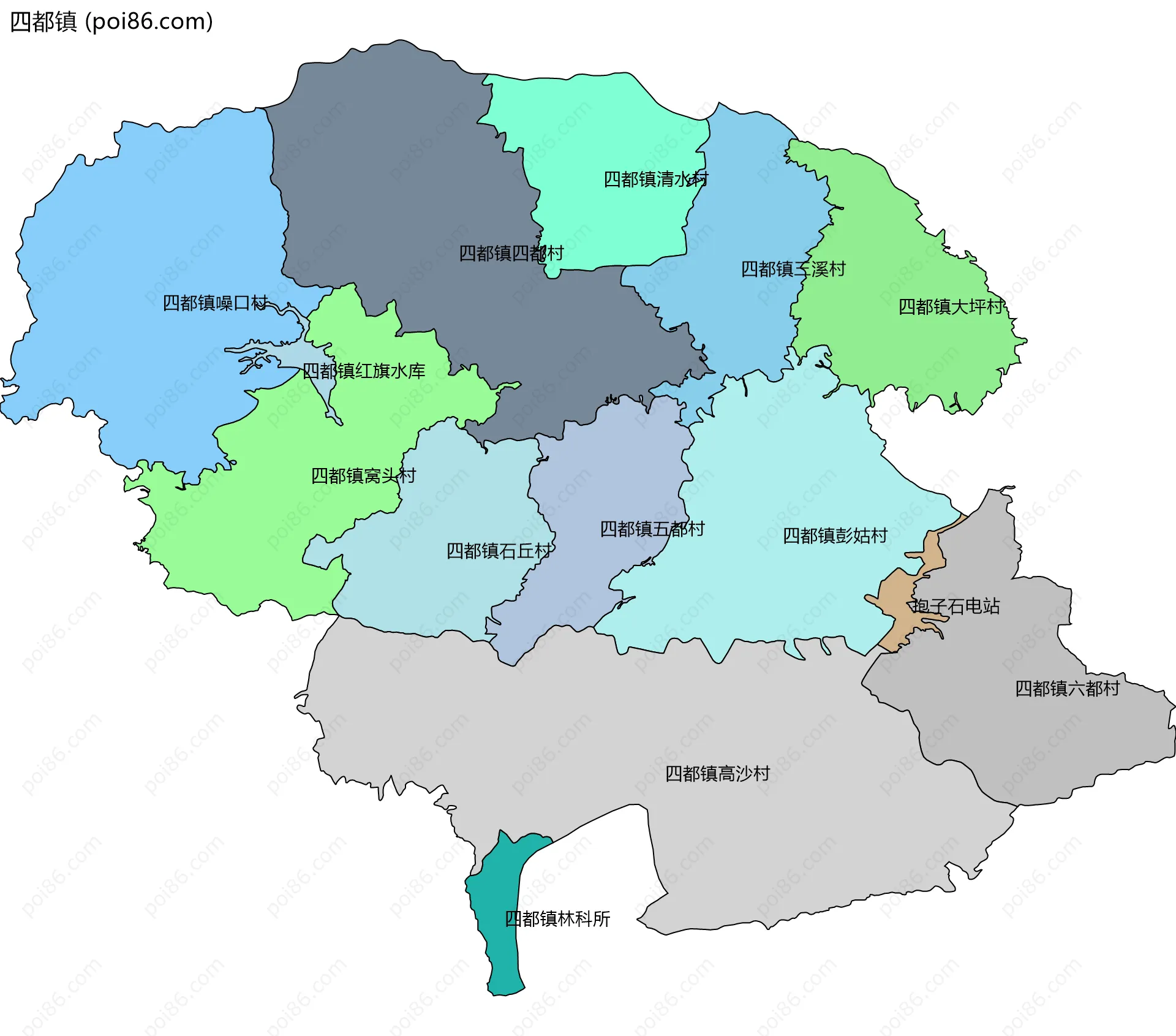 四都镇边界地图(五级行政区划)
