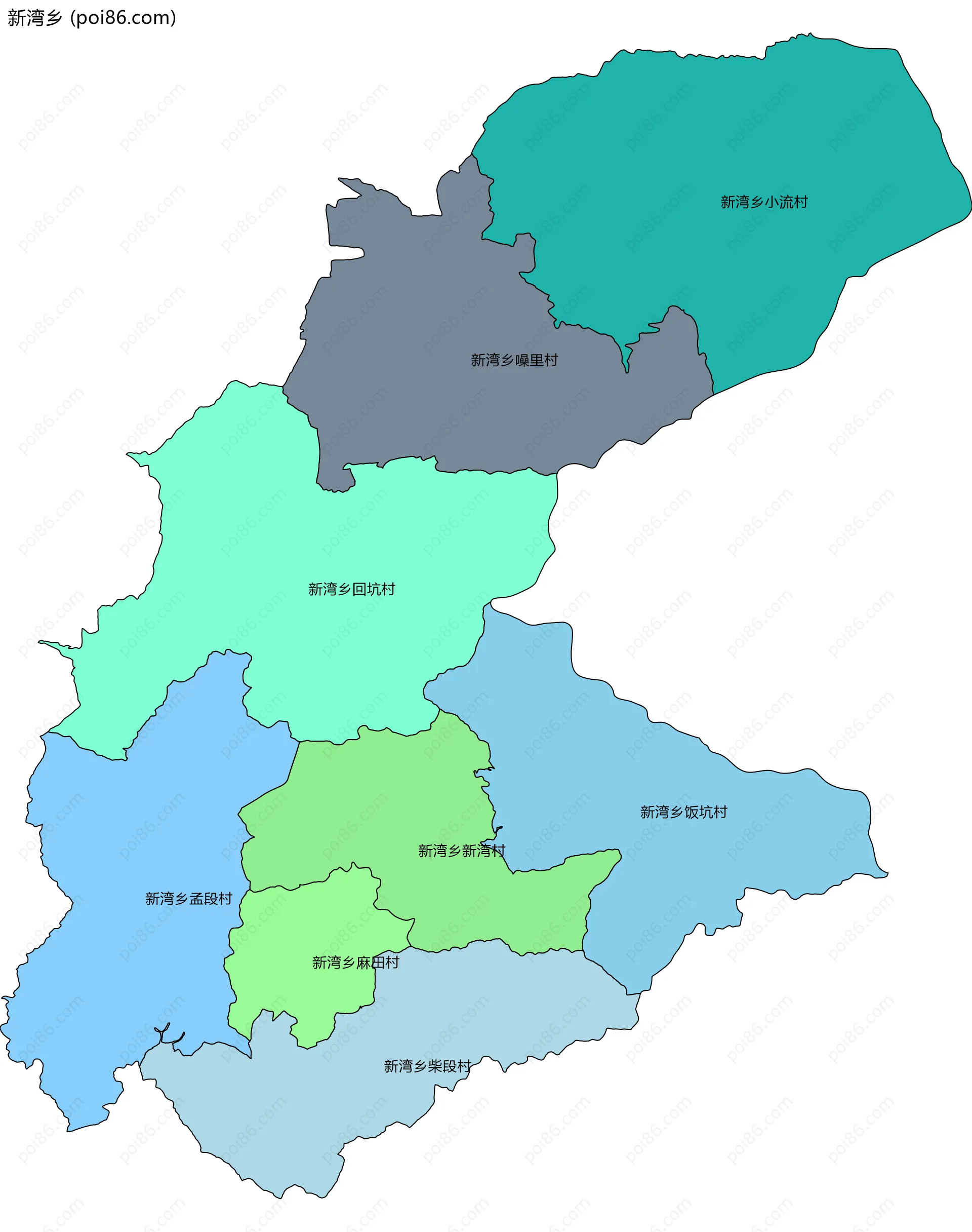 新湾乡边界地图(五级行政区划)