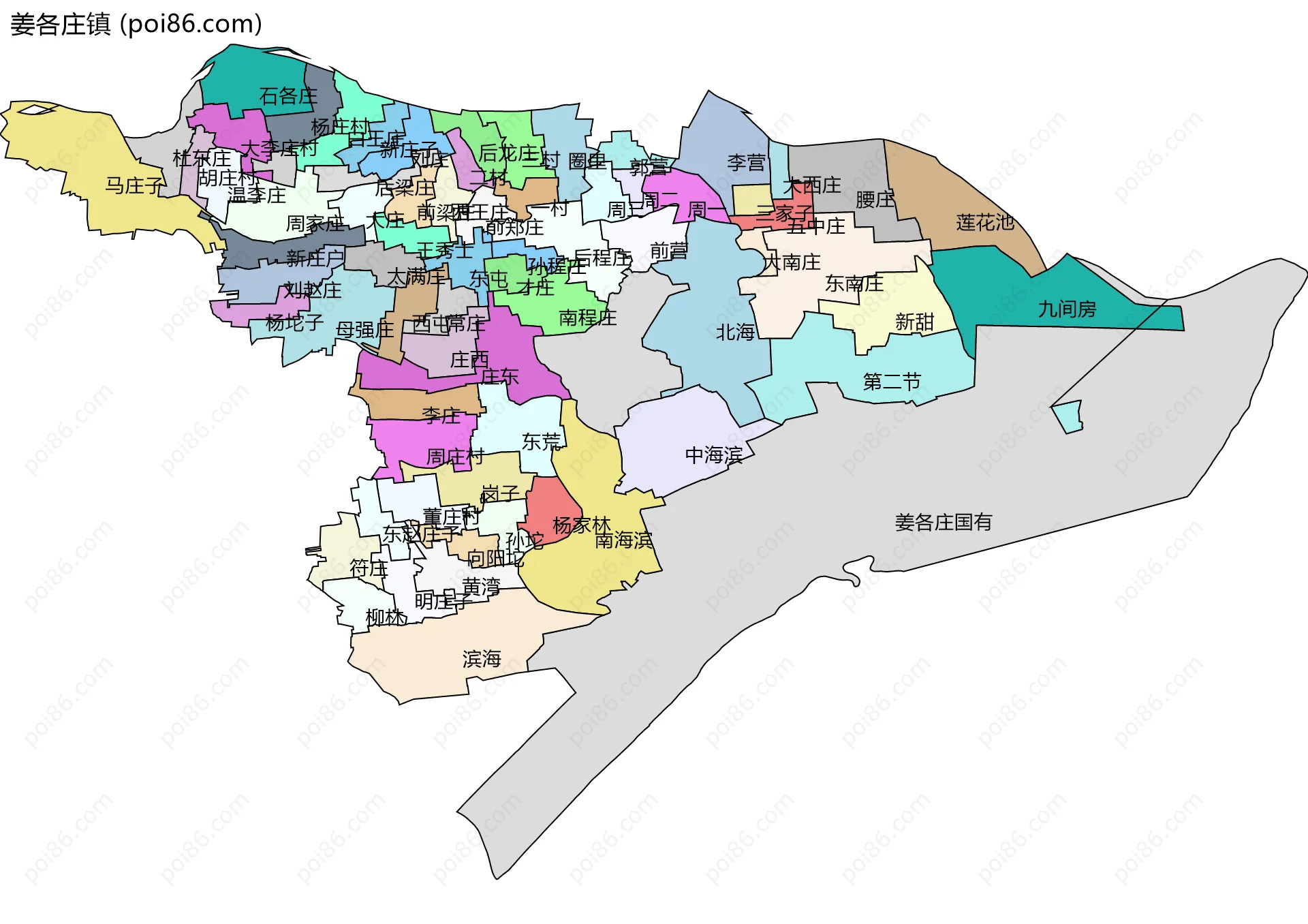 姜各庄镇边界地图(五级行政区划)