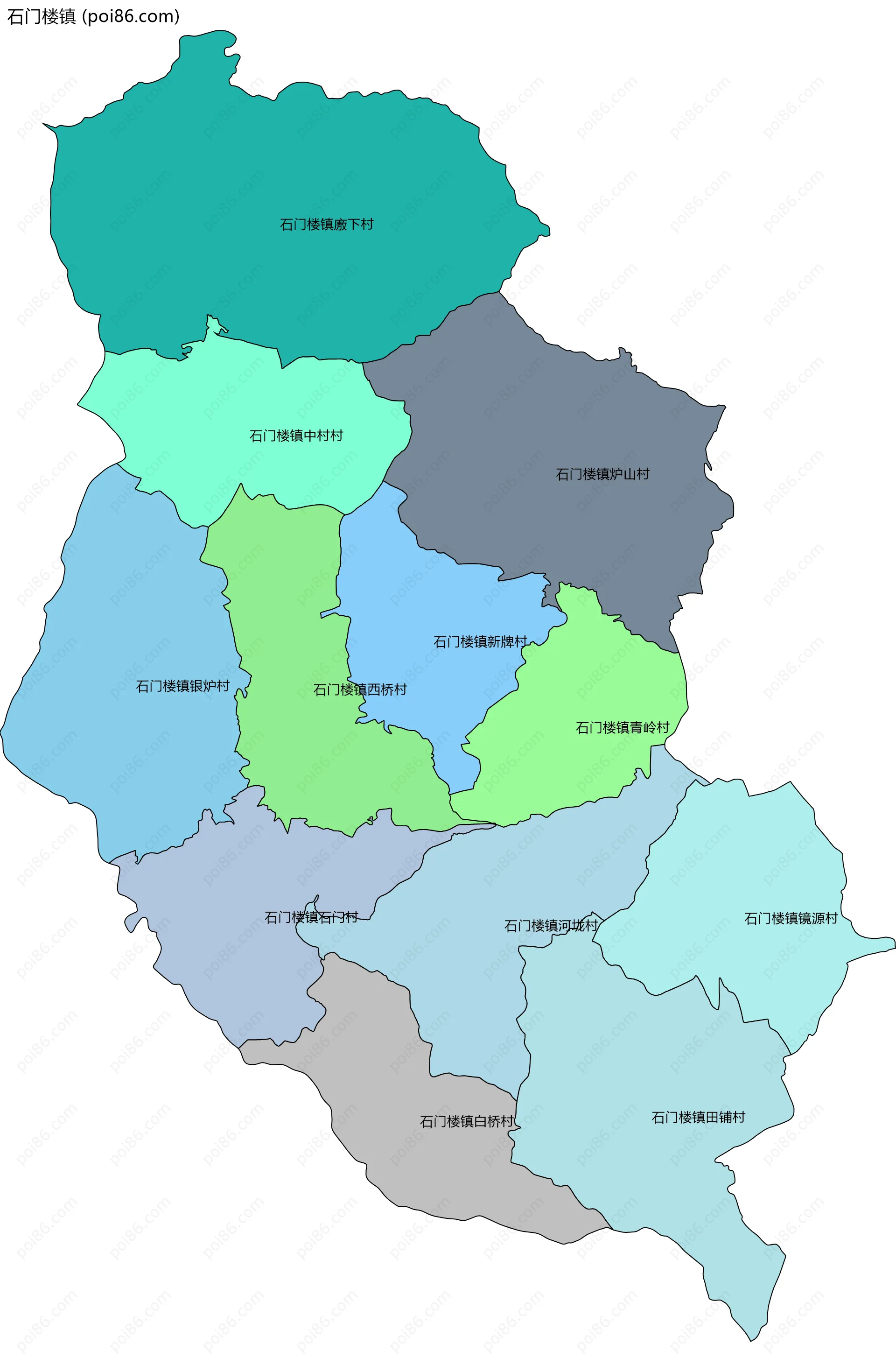 石门楼镇边界地图(五级行政区划)