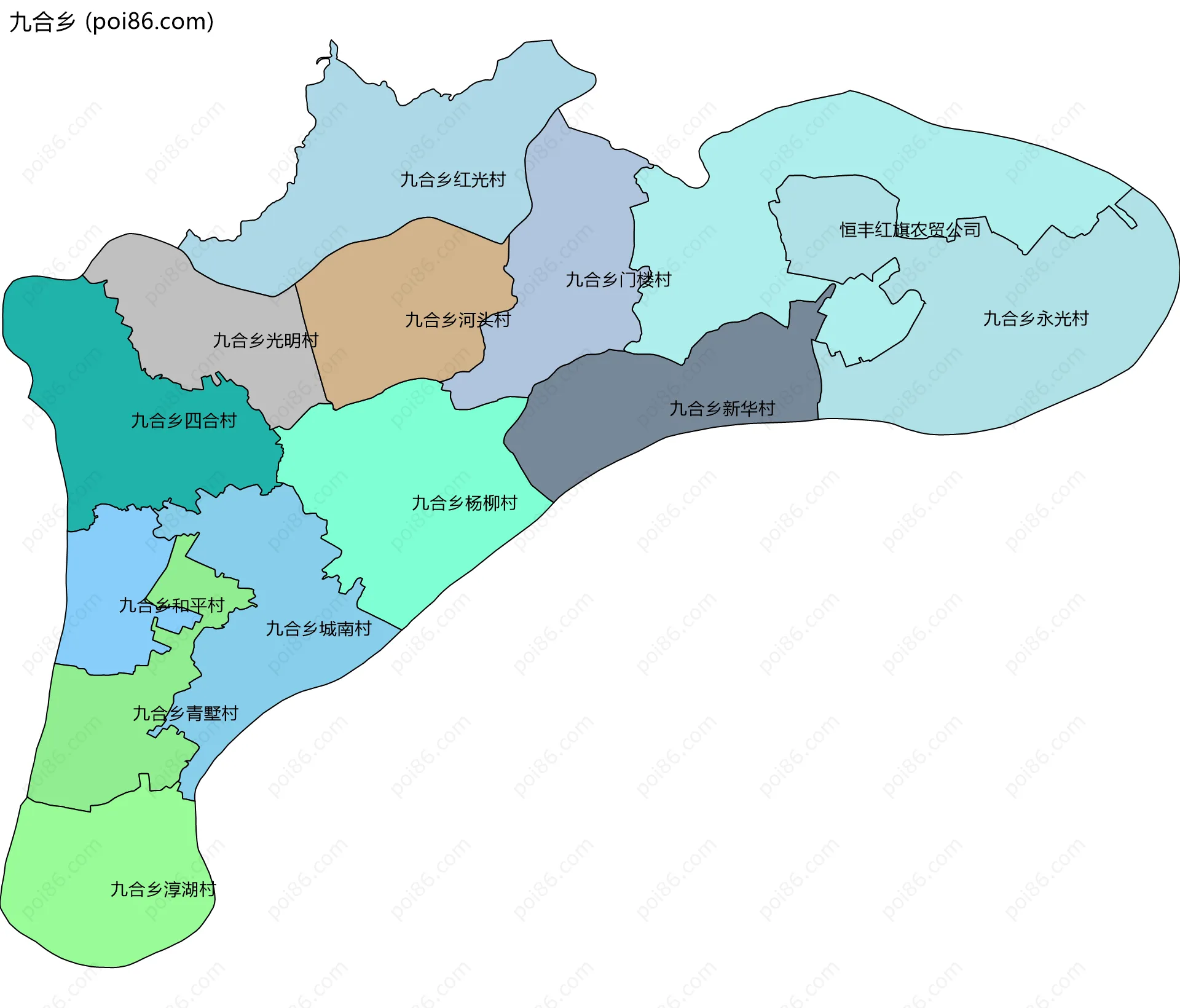 九合乡边界地图(五级行政区划)