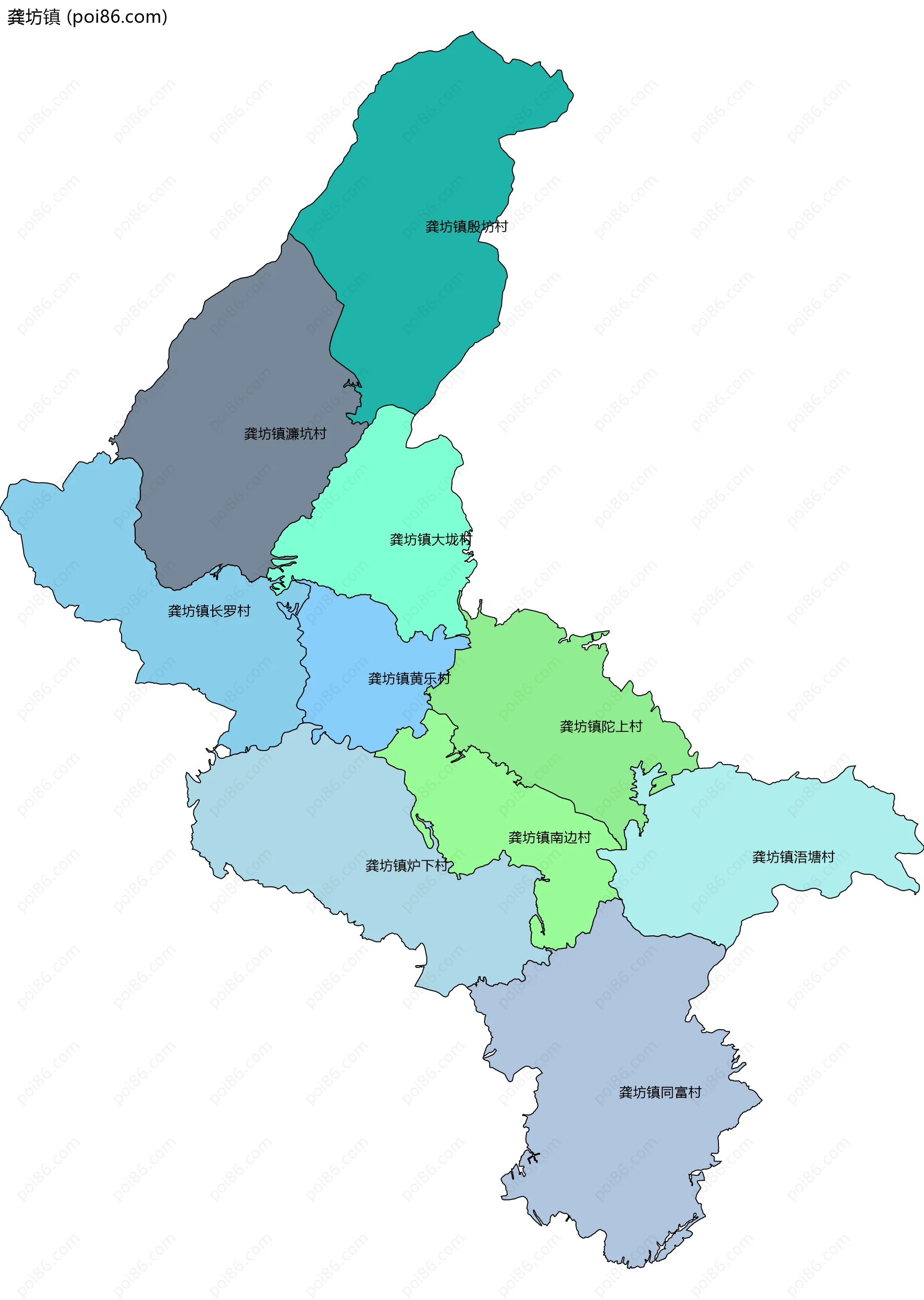 龚坊镇边界地图(五级行政区划)