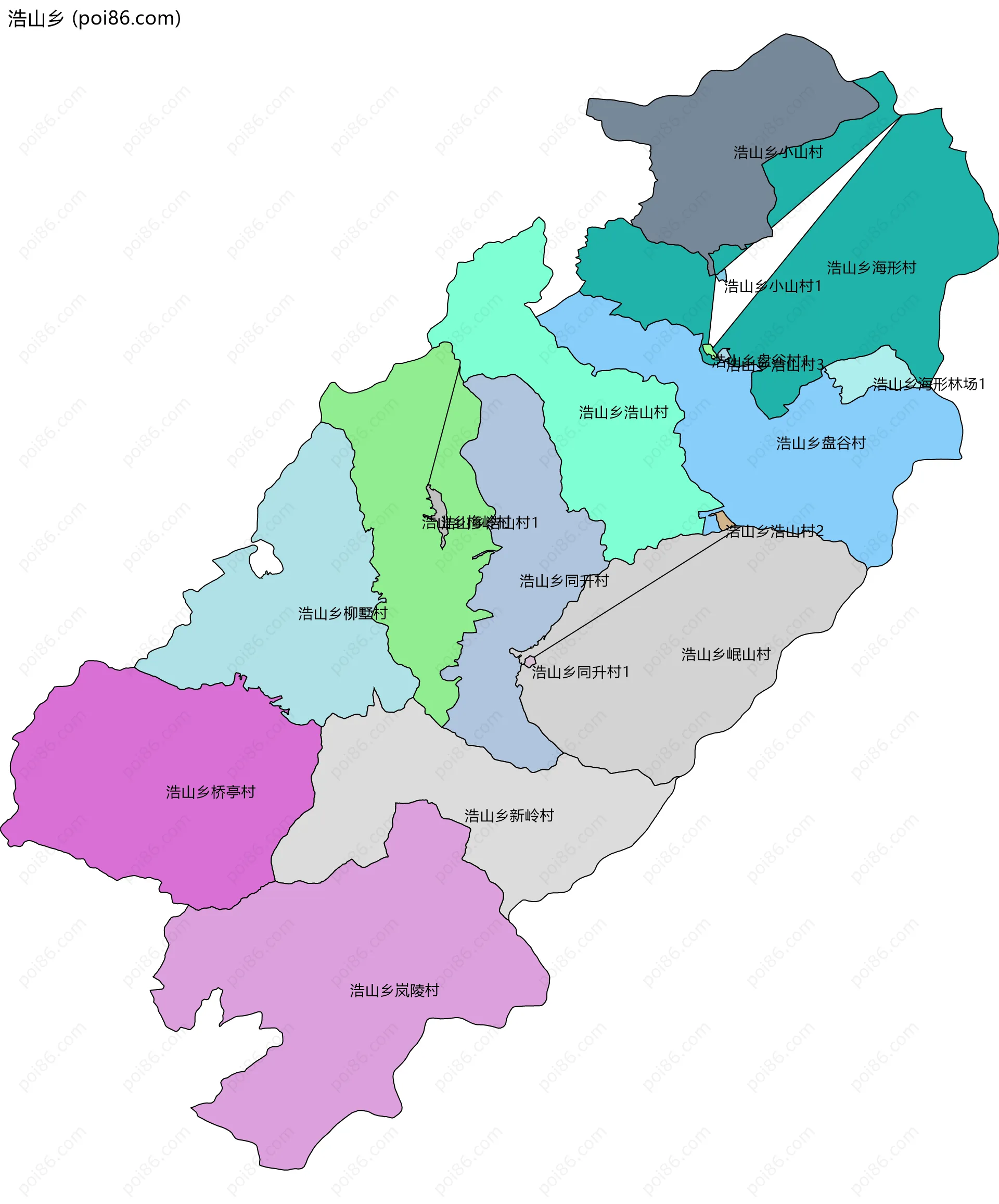 浩山乡边界地图(五级行政区划)