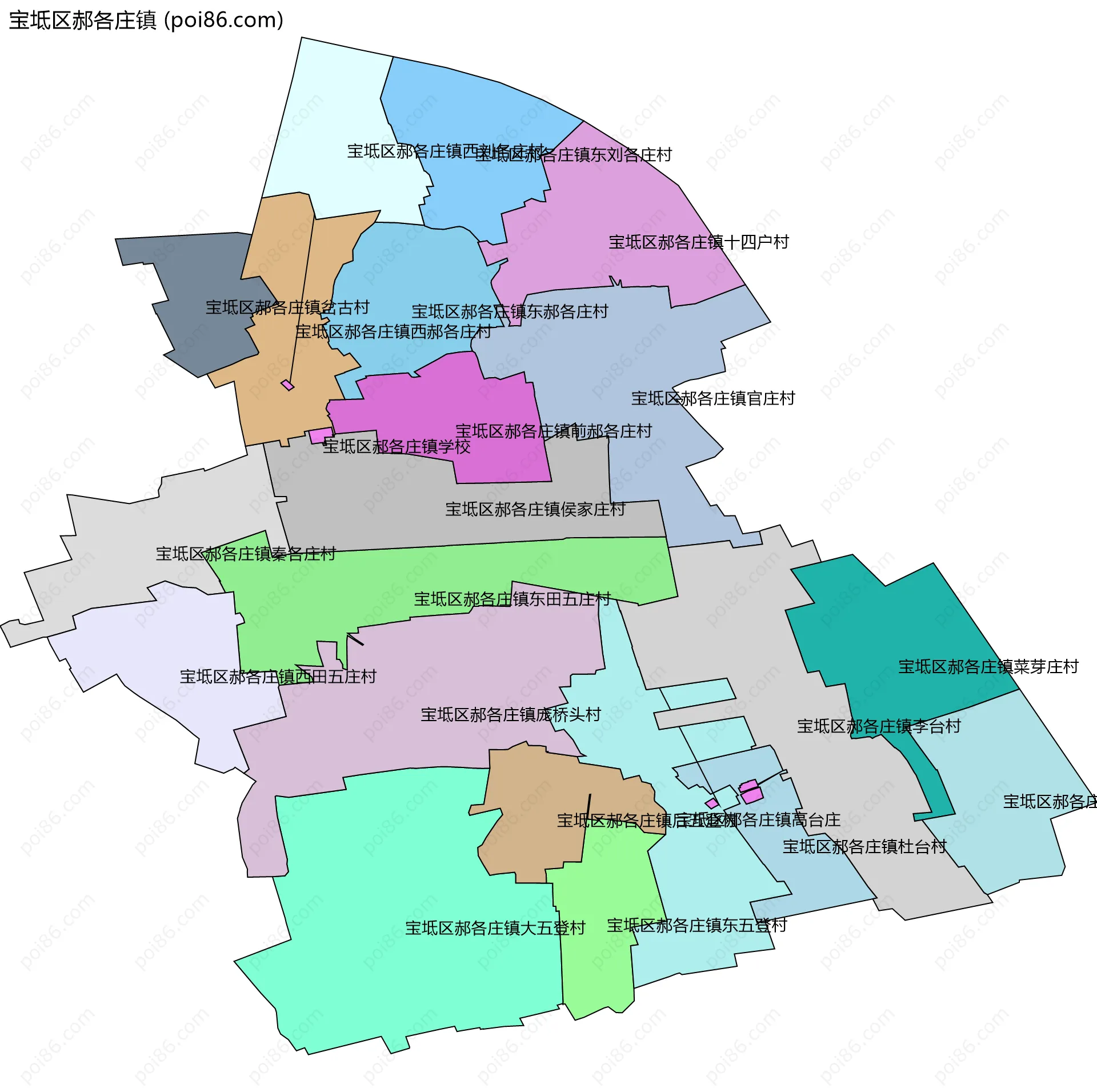宝坻区郝各庄镇边界地图(五级行政区划)
