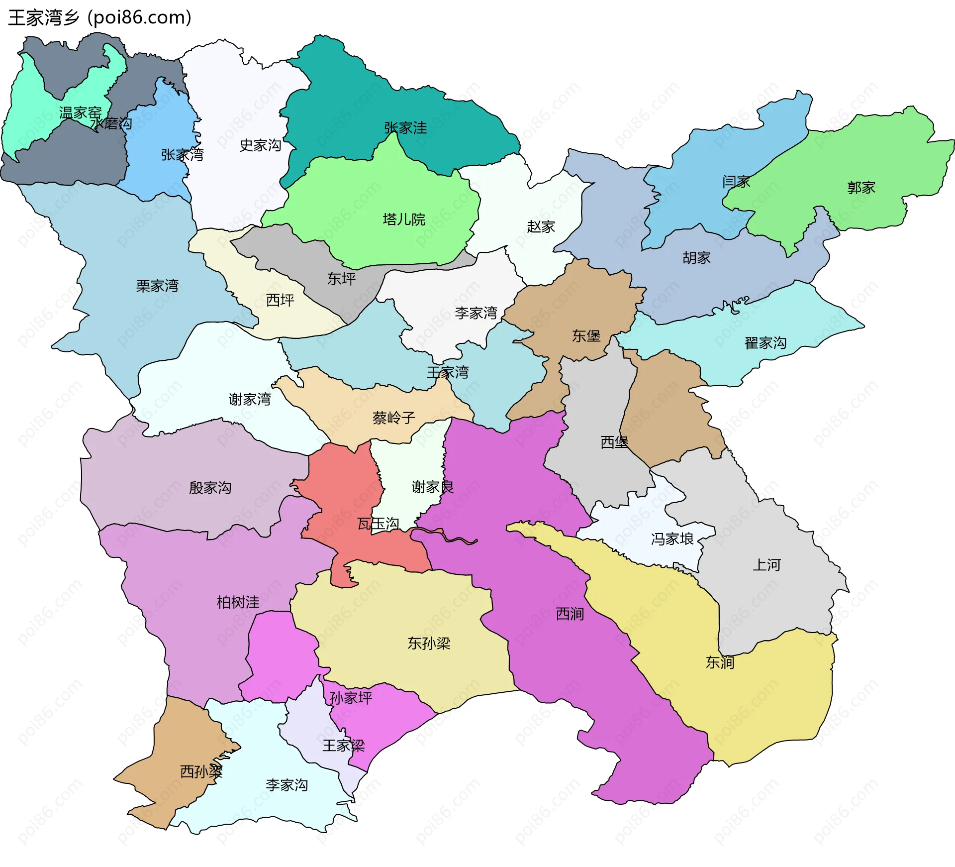 王家湾乡边界地图(五级行政区划)