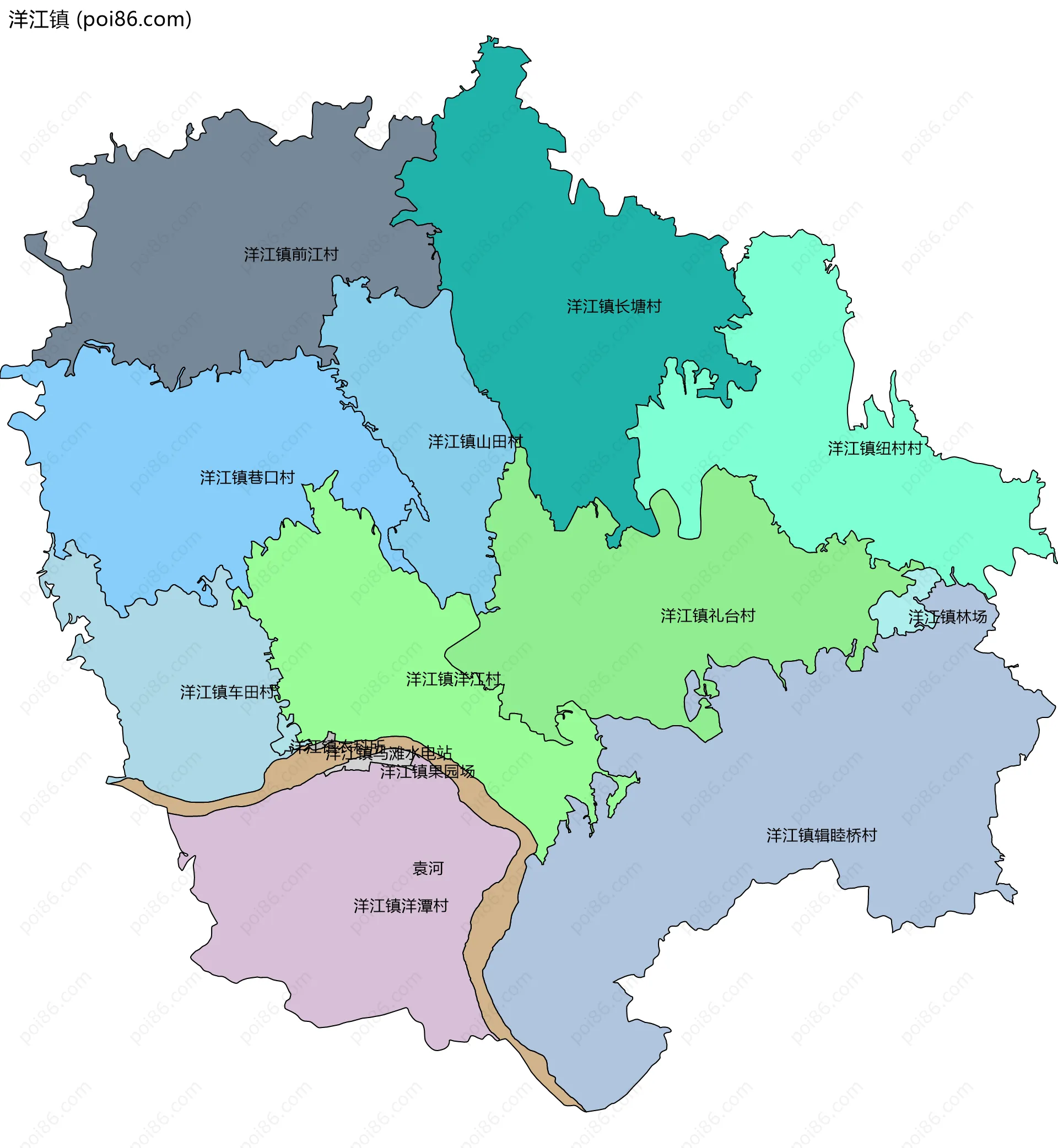洋江镇边界地图(五级行政区划)