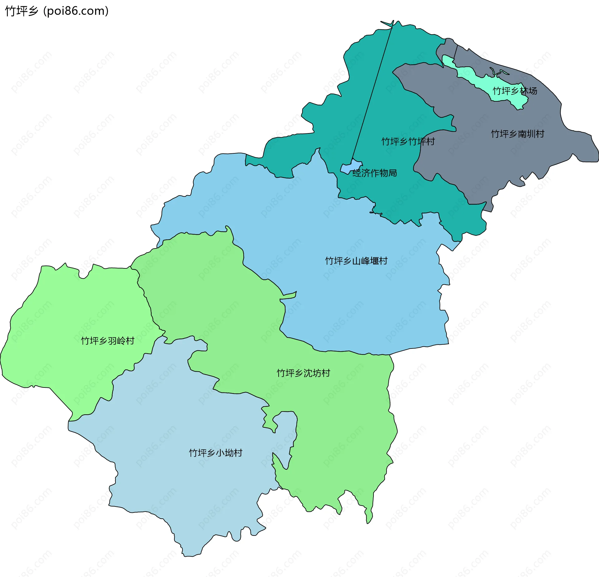 竹坪乡边界地图(五级行政区划)