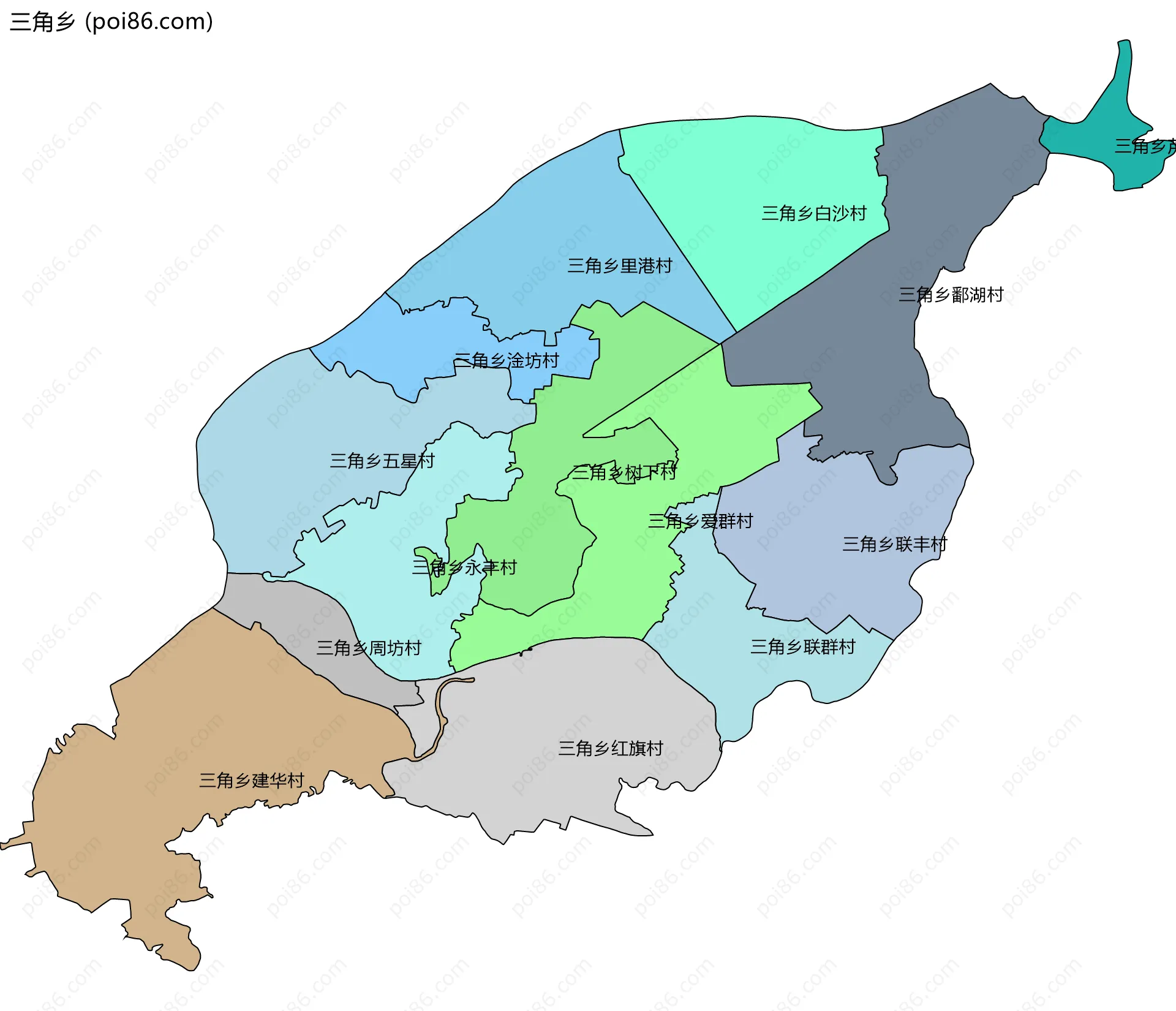 三角乡边界地图(五级行政区划)