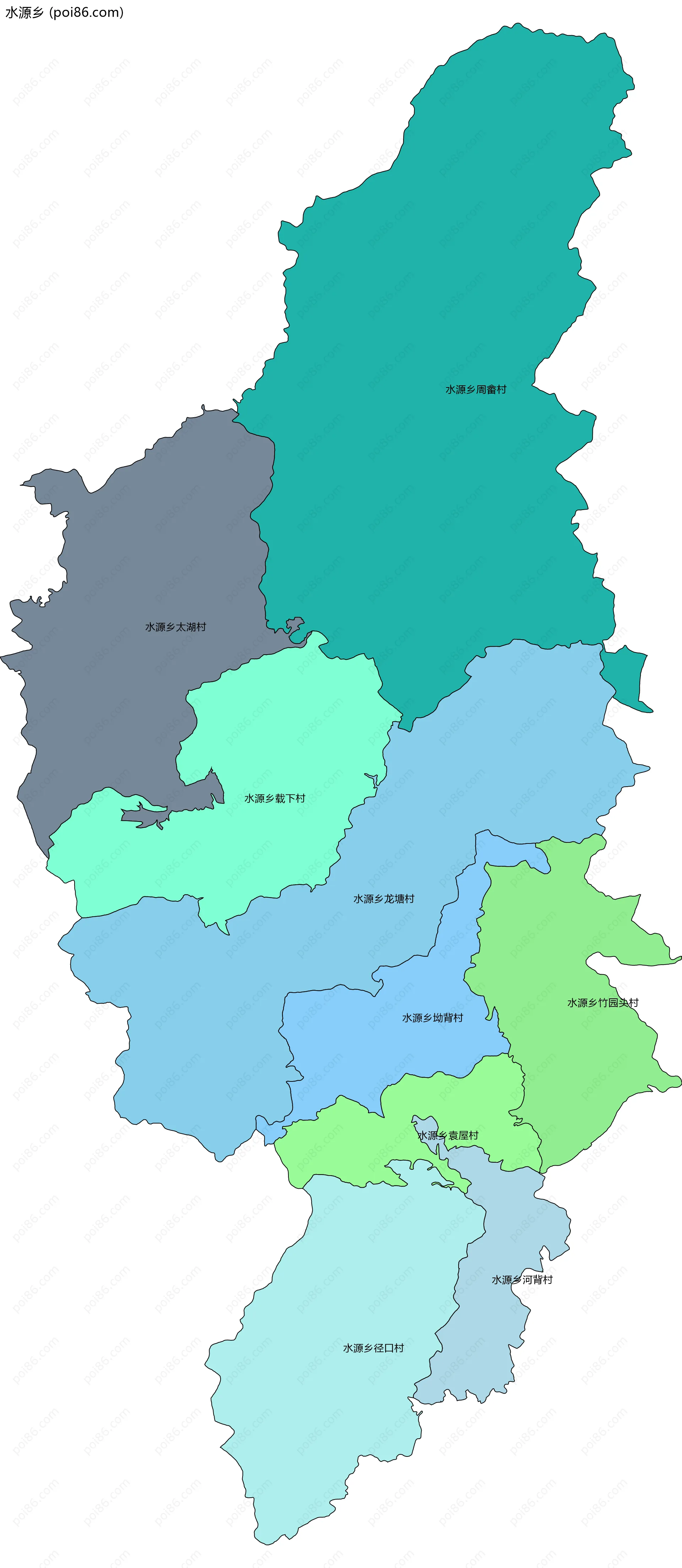 水源乡边界地图(五级行政区划)