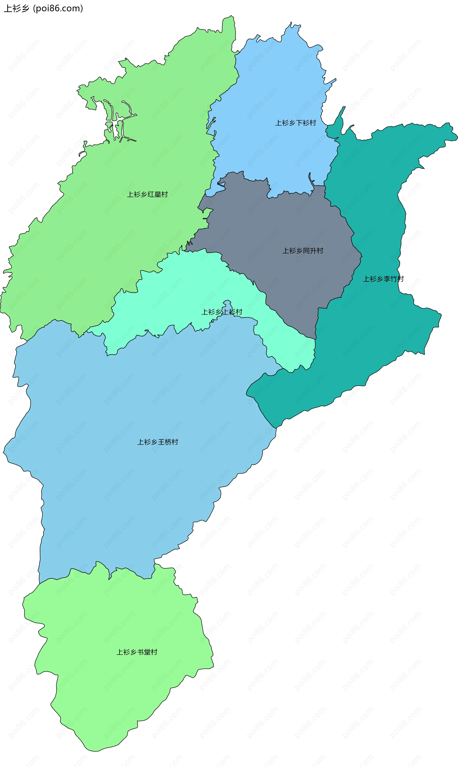 上衫乡边界地图(五级行政区划)