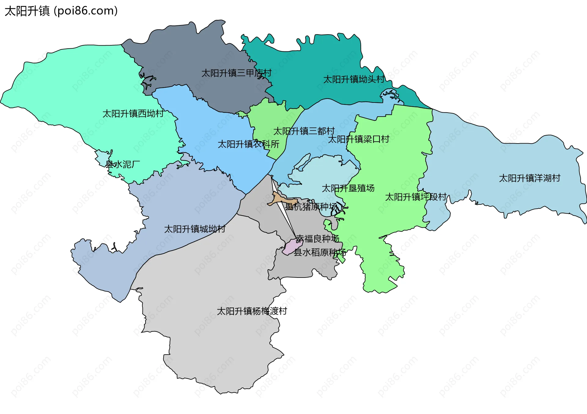 太阳升镇边界地图(五级行政区划)