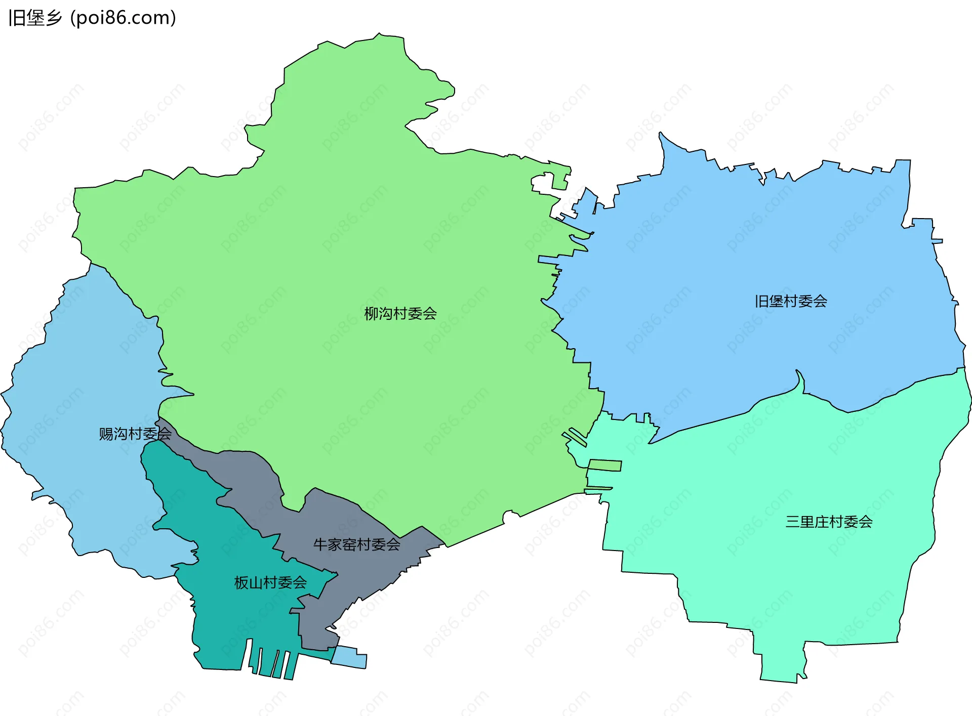 旧堡乡边界地图(五级行政区划)