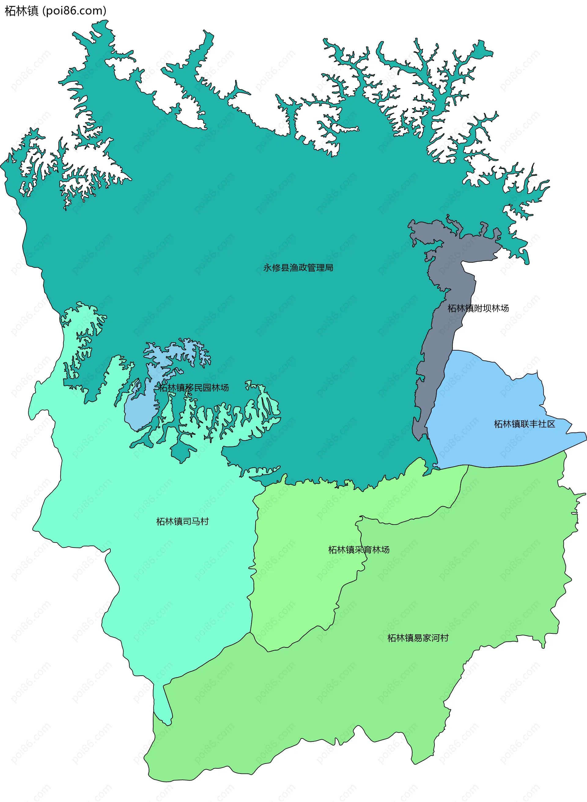 柘林镇边界地图(五级行政区划)