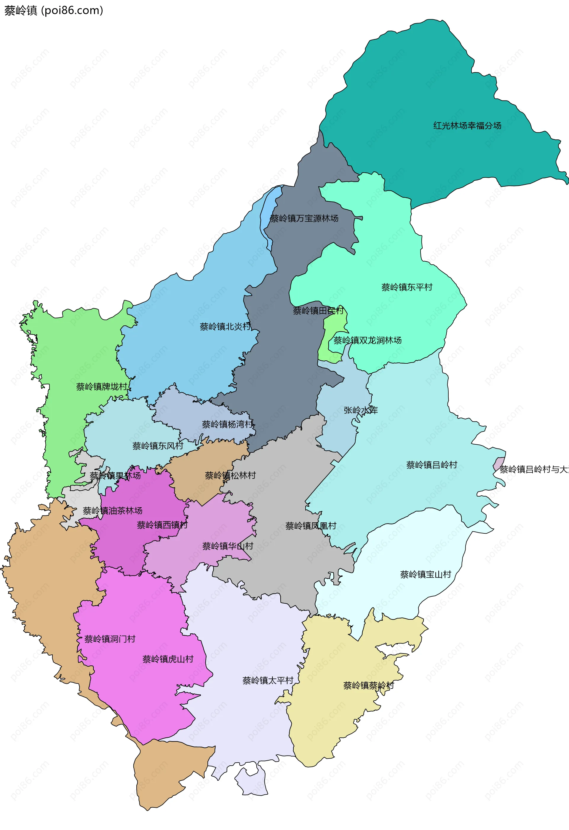 蔡岭镇边界地图(五级行政区划)