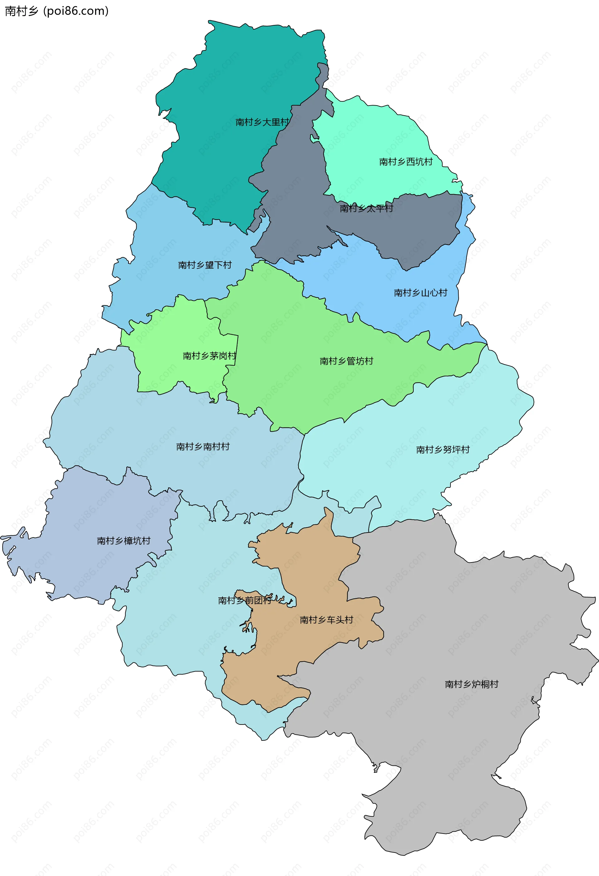 南村乡边界地图(五级行政区划)