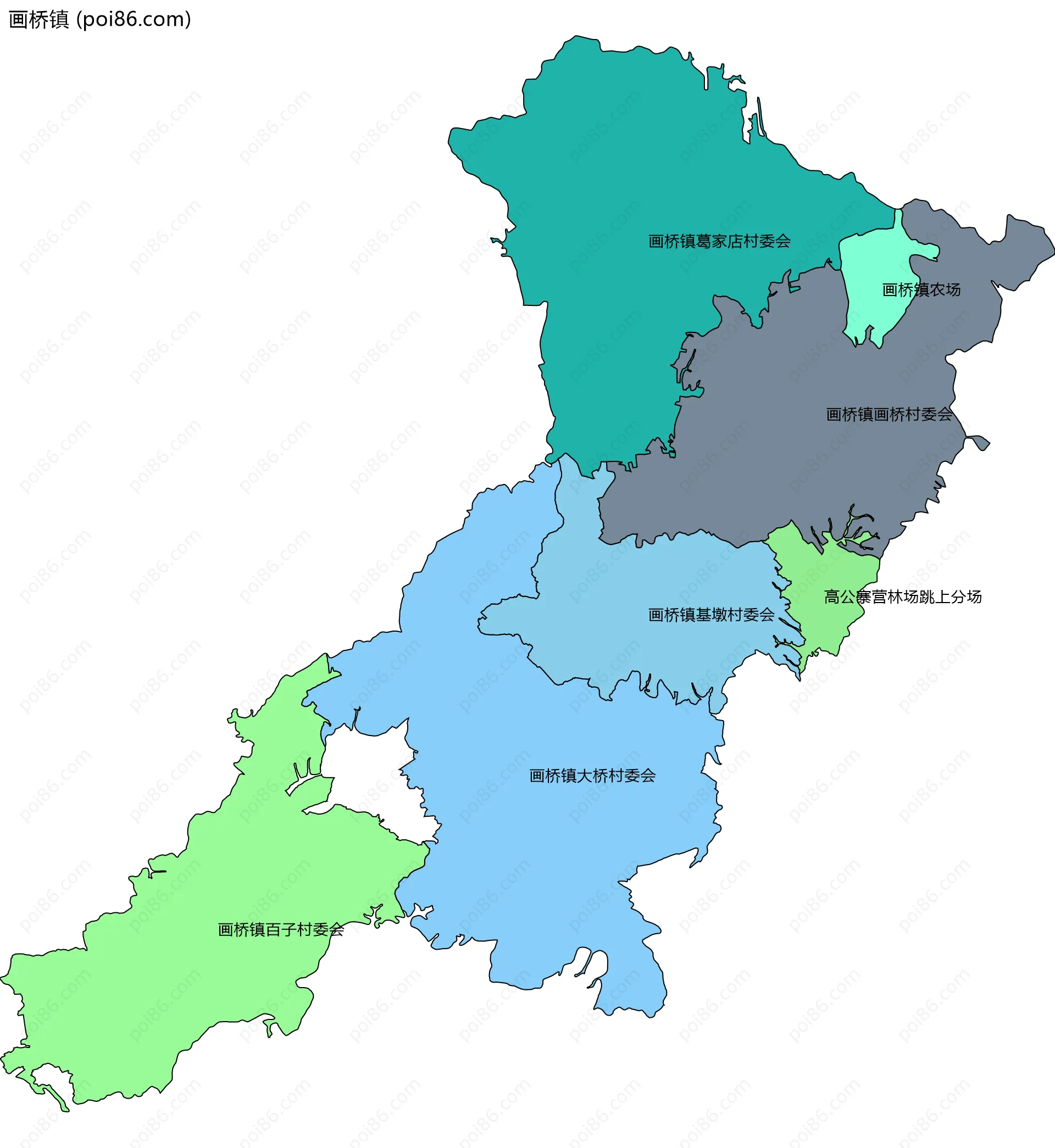 画桥镇边界地图(五级行政区划)