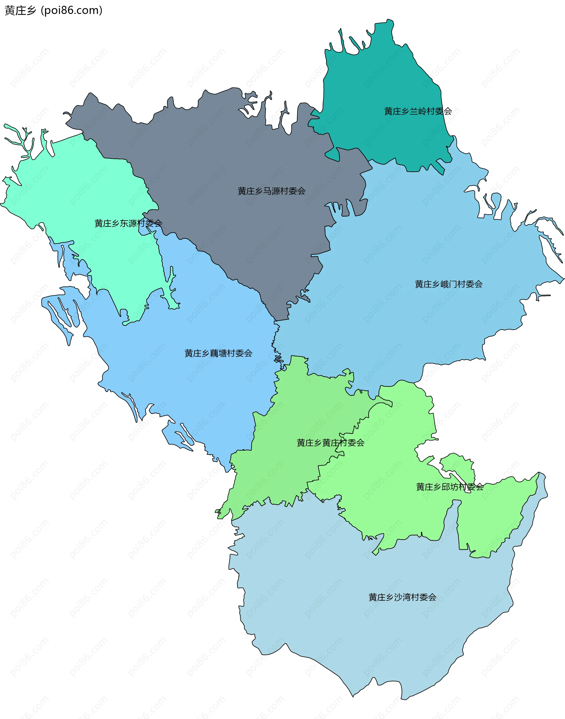 黄庄乡边界地图(五级行政区划)