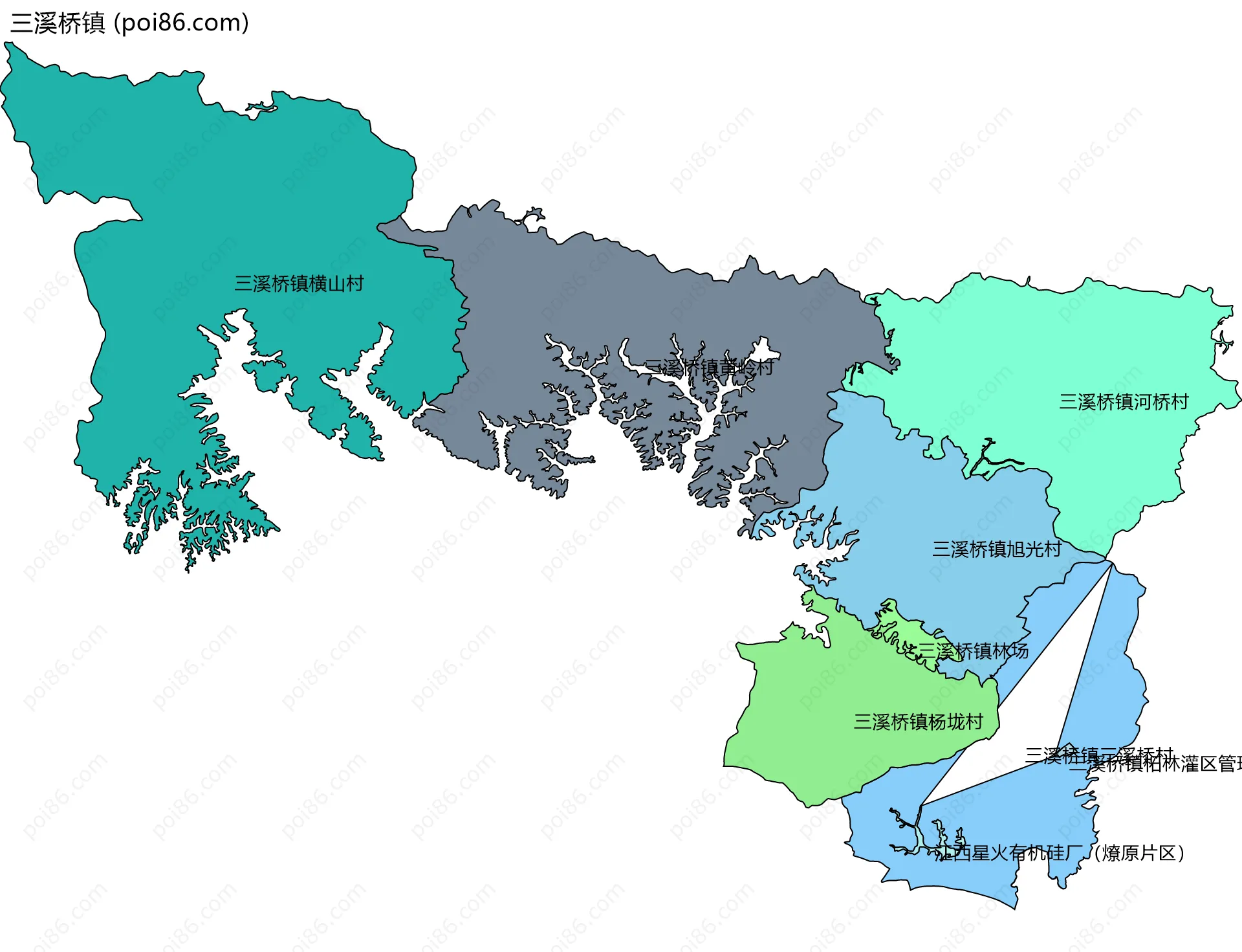 三溪桥镇边界地图(五级行政区划)
