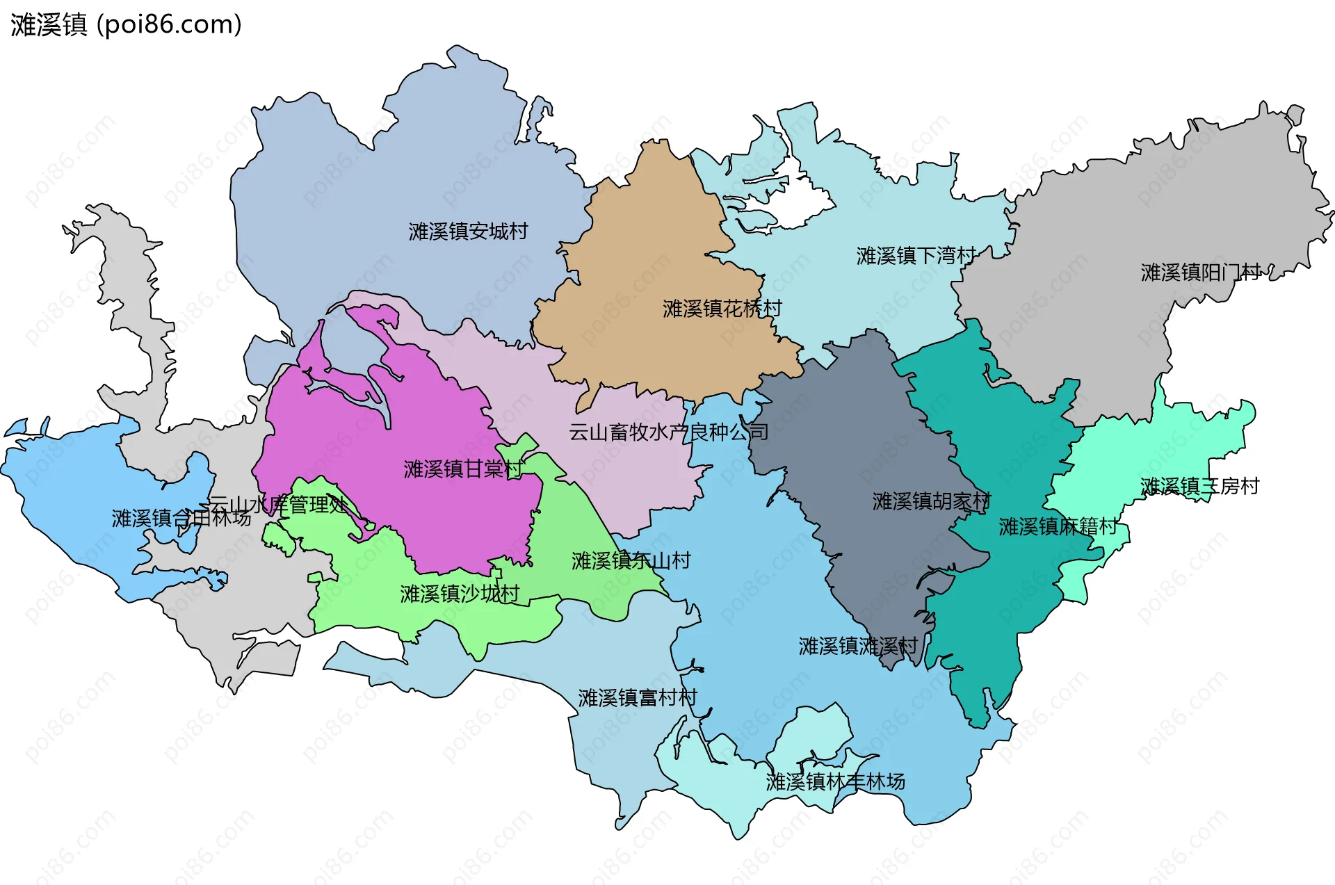 滩溪镇边界地图(五级行政区划)