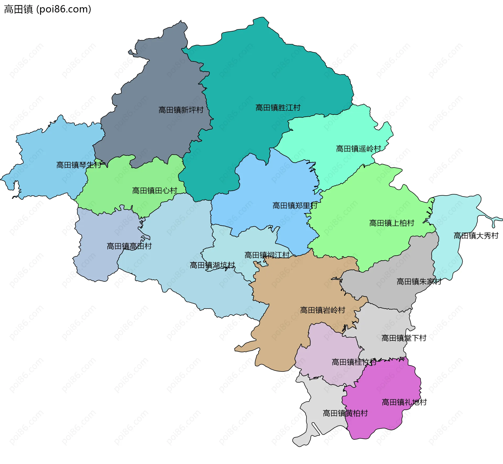 高田镇边界地图(五级行政区划)