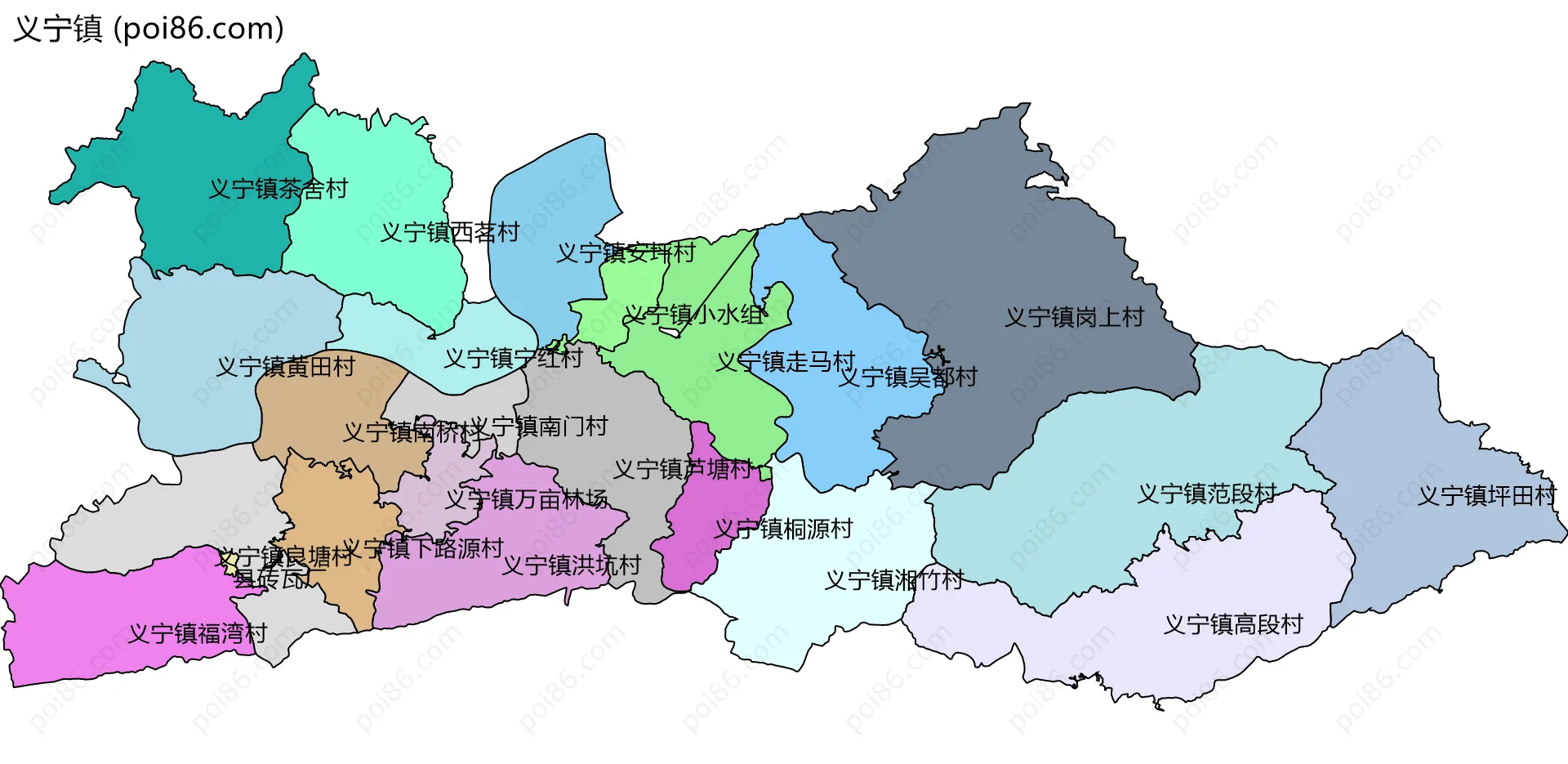 义宁镇边界地图(五级行政区划)