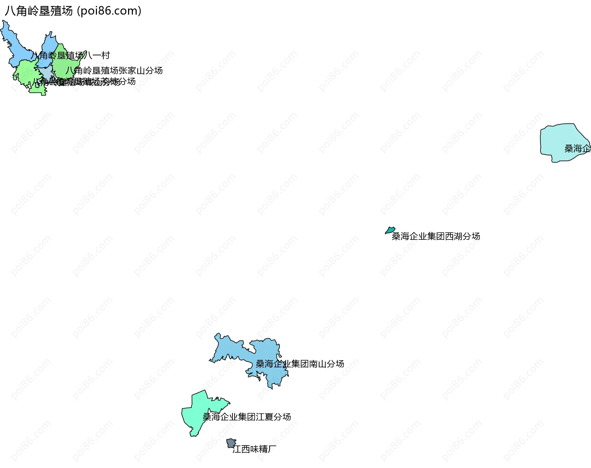 八角岭垦殖场边界地图(五级行政区划)
